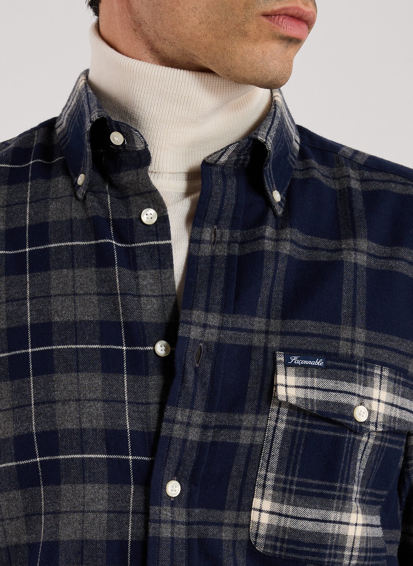 Chemise col américain à carreaux en coton FACONNABLE Bleu