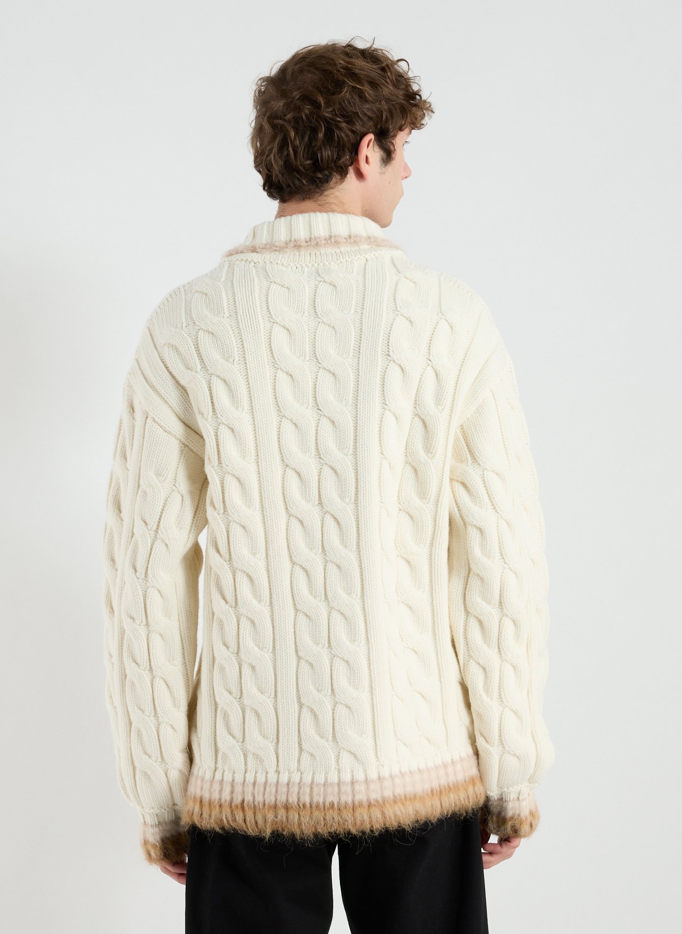 Oversized twisted wool polo neck sweater LACOSTE White