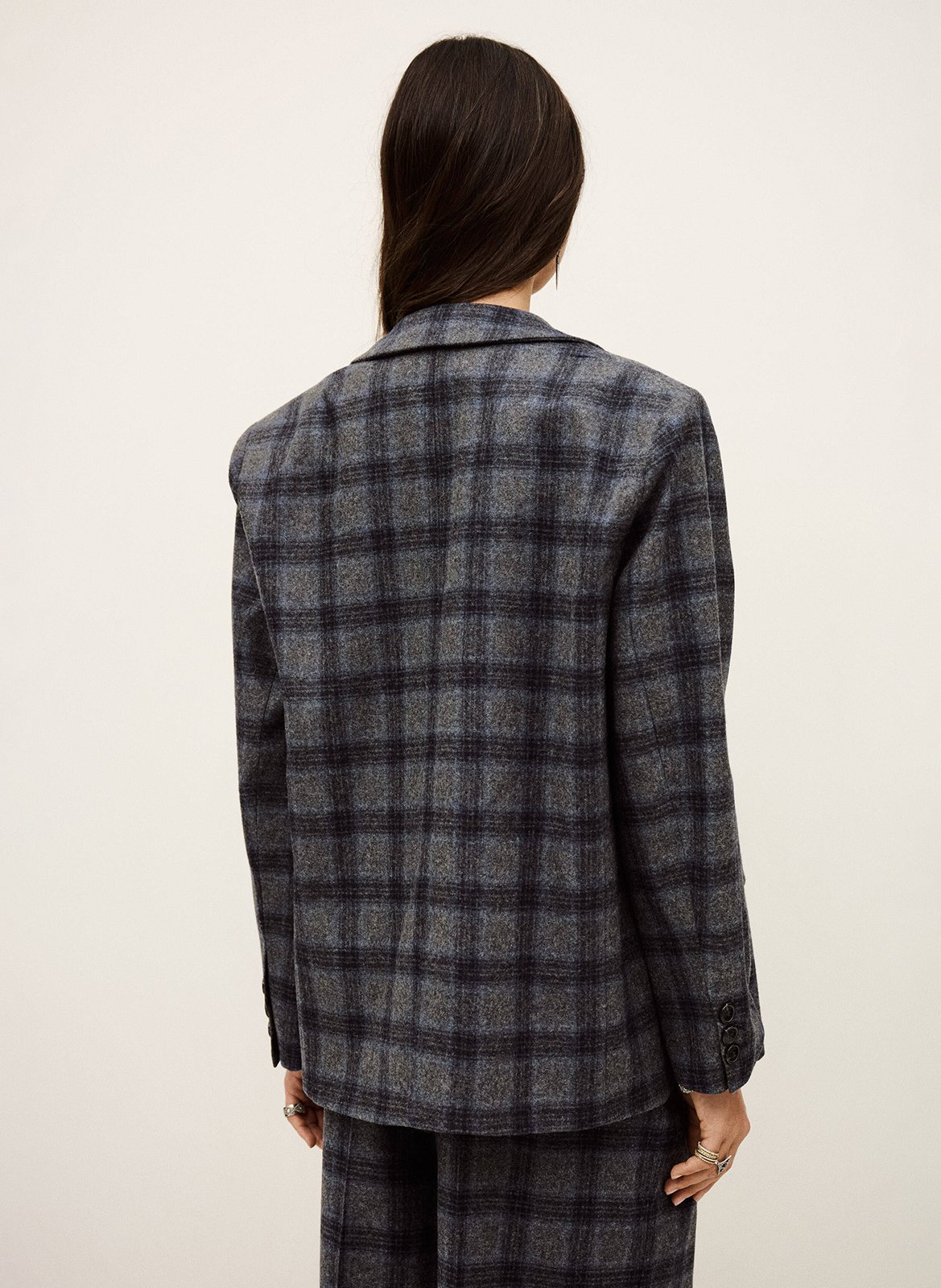 Veste tailleur droite en laine mélangée à carreaux teecee BA&SH Bleu