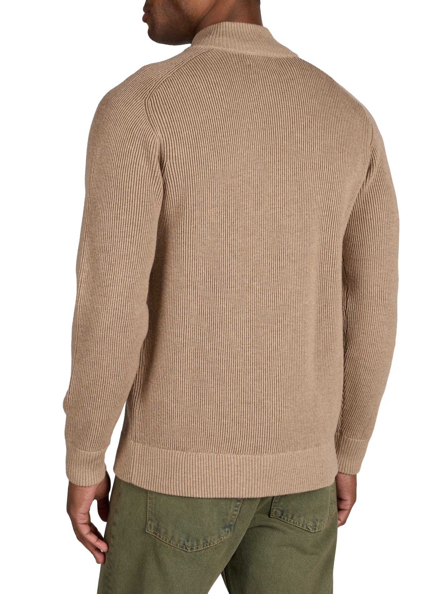 Gilet zippé à col montant en laine et coton HACKETT Beige