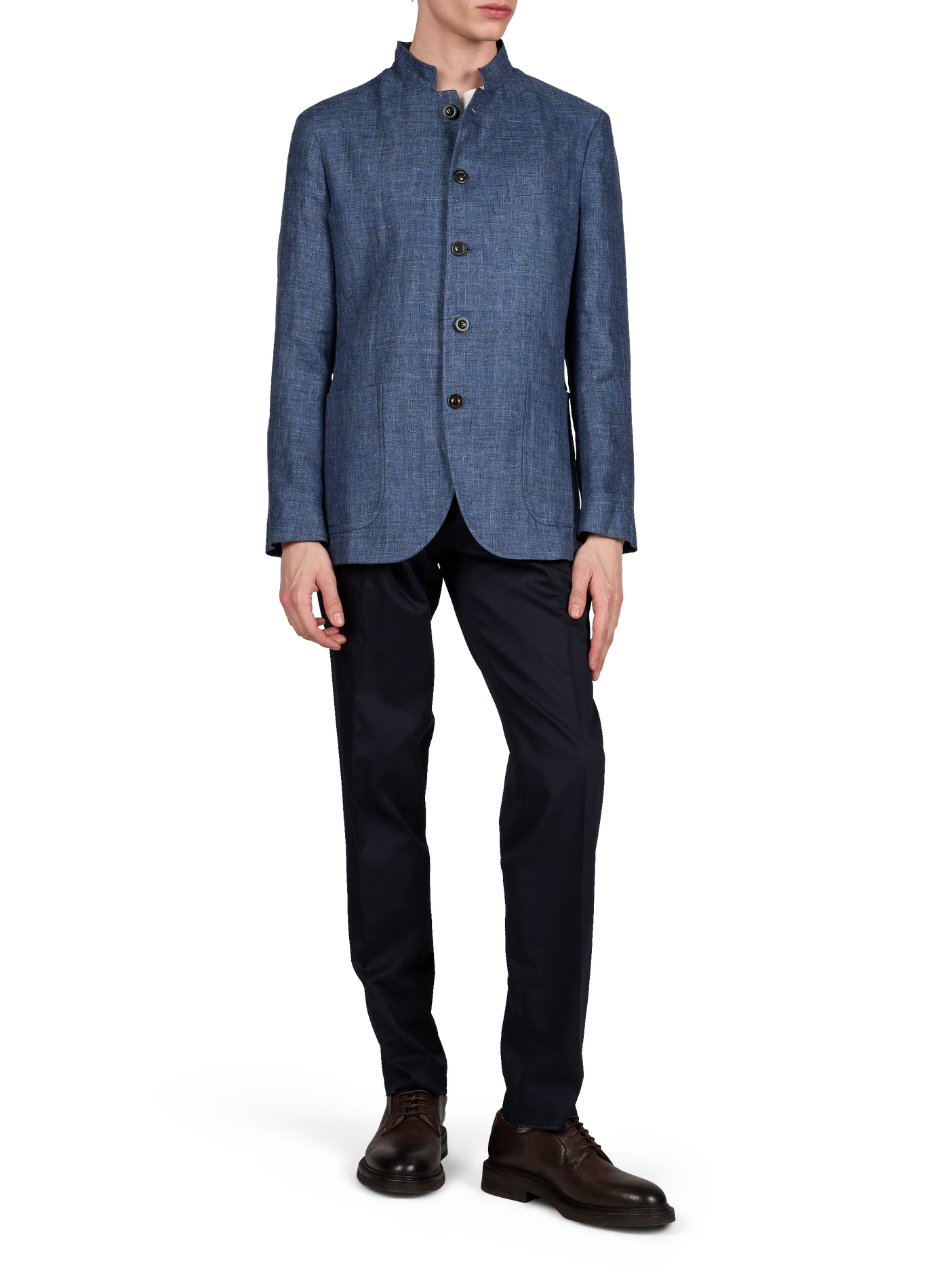 Veste de tailleur à col montant en lin BOGLIOLI Bleu