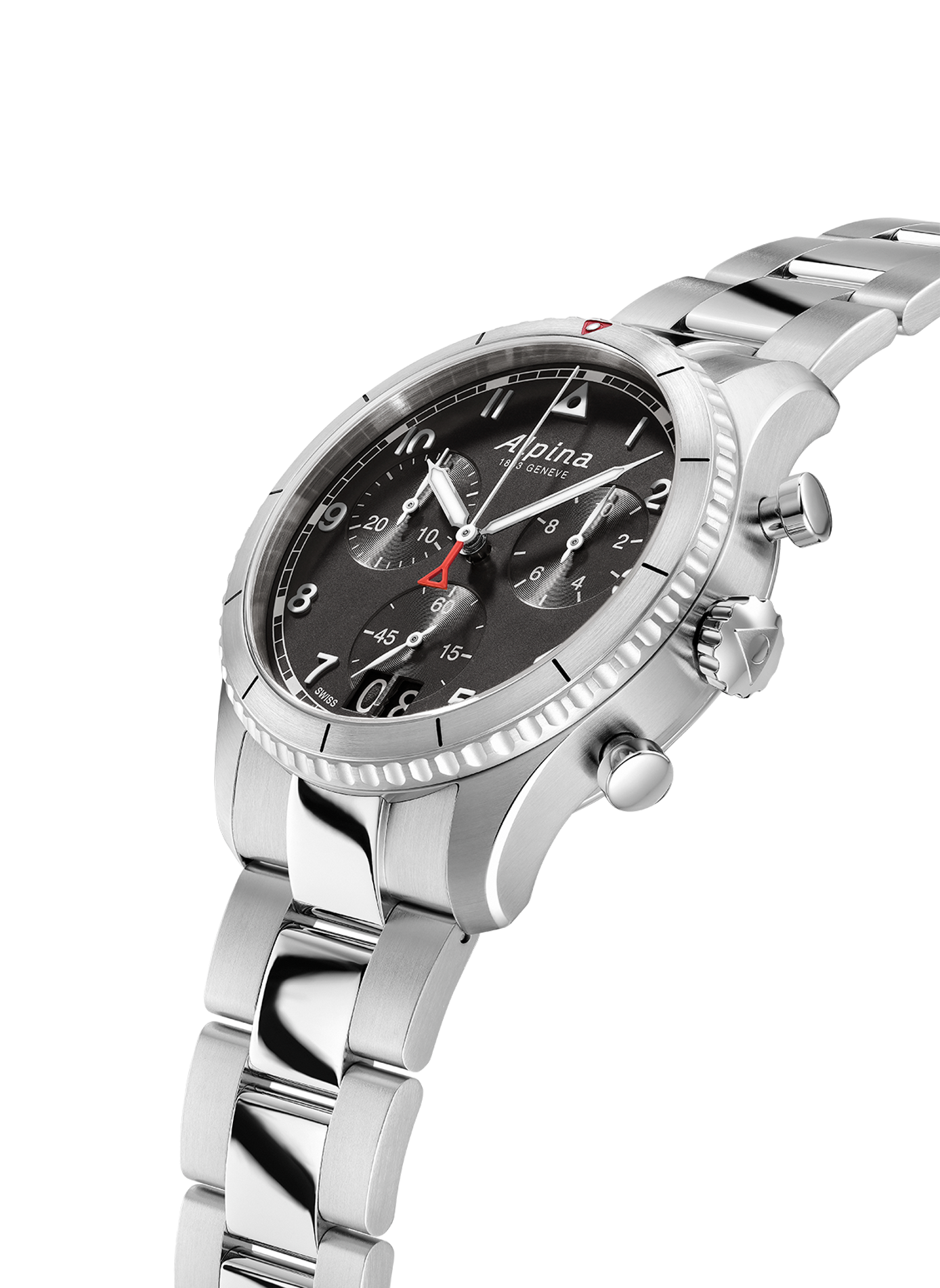 Montre quartz Pilot Quartz Chronograph en acier inoxydable ALPINA Noir