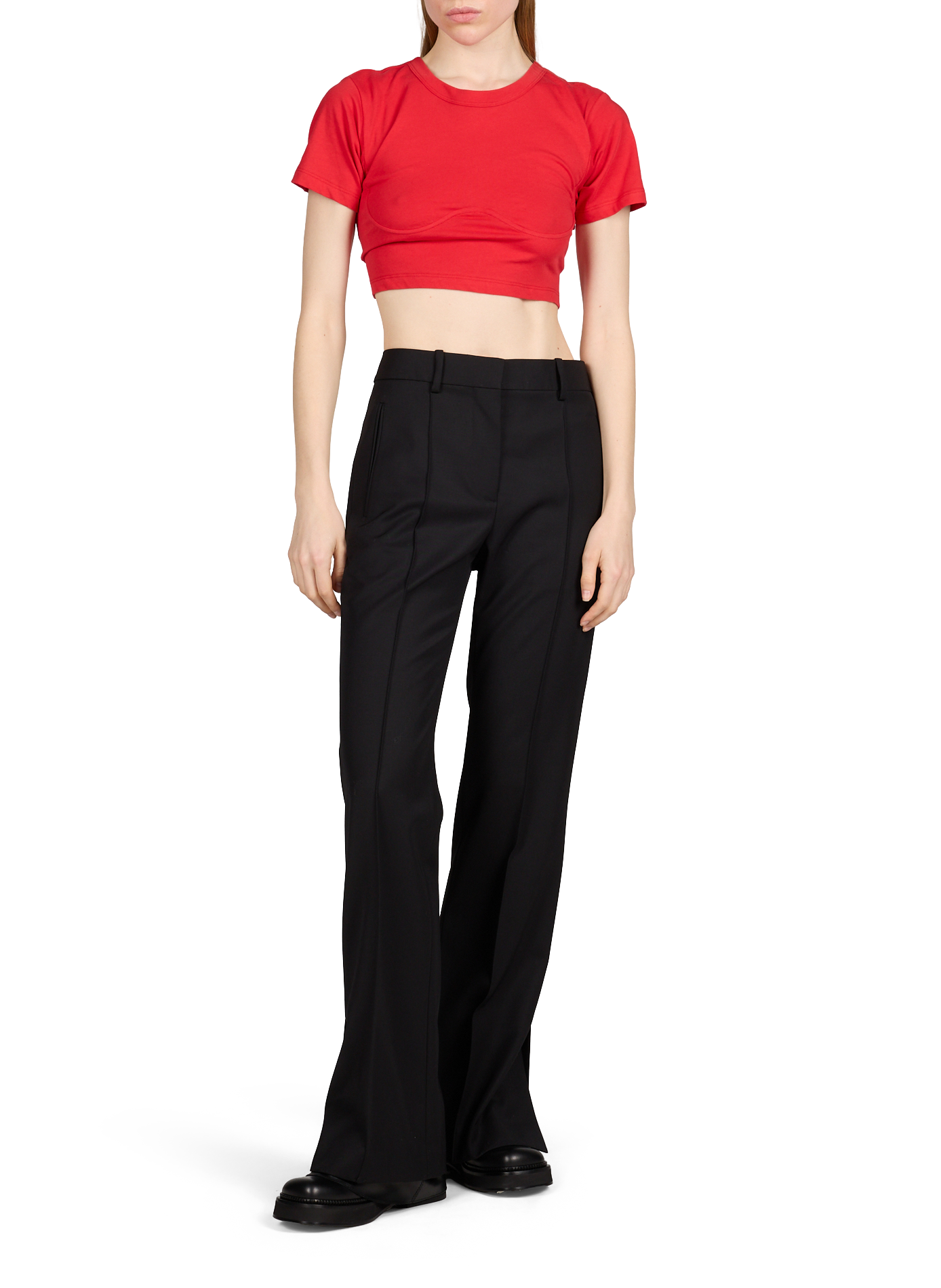 T-shirt à nouer et détails armatures en coton THE ATTICO Rouge