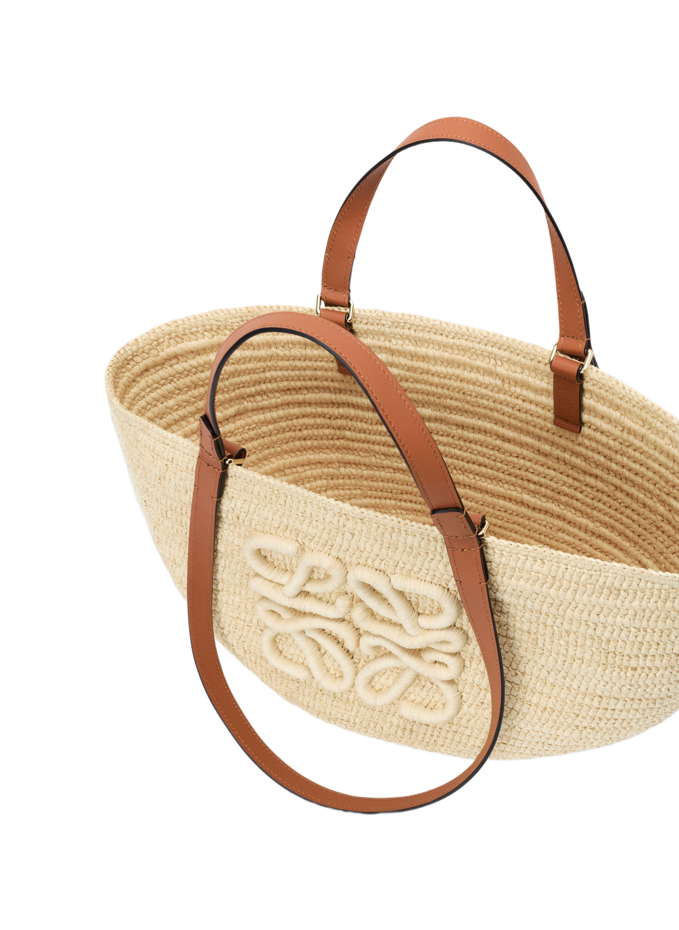 Panier Eclipse moyen en raphia et cuir de veau LOEWE Beige
