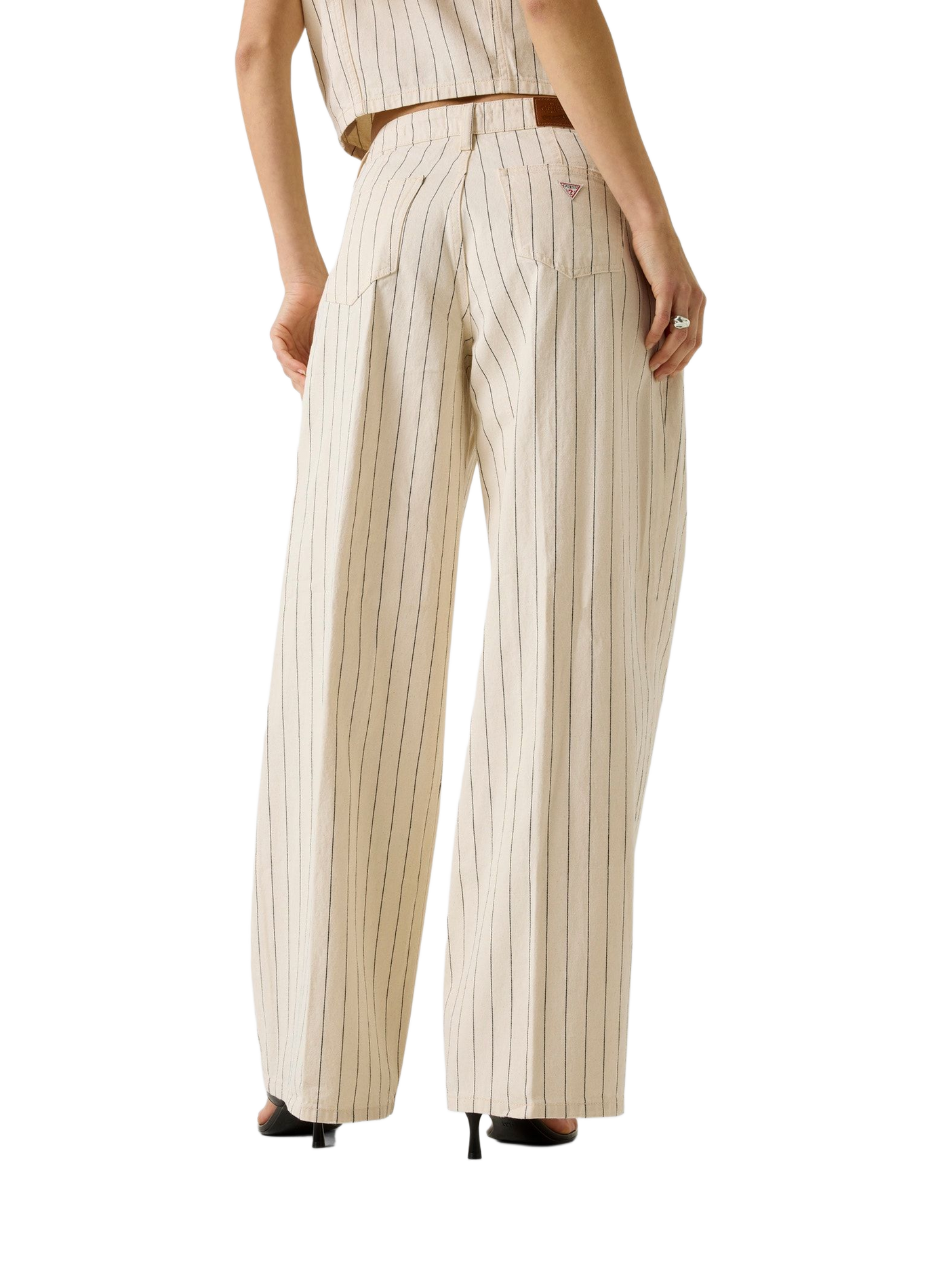 Wide-leg striped cotton jeans GUESS Beige