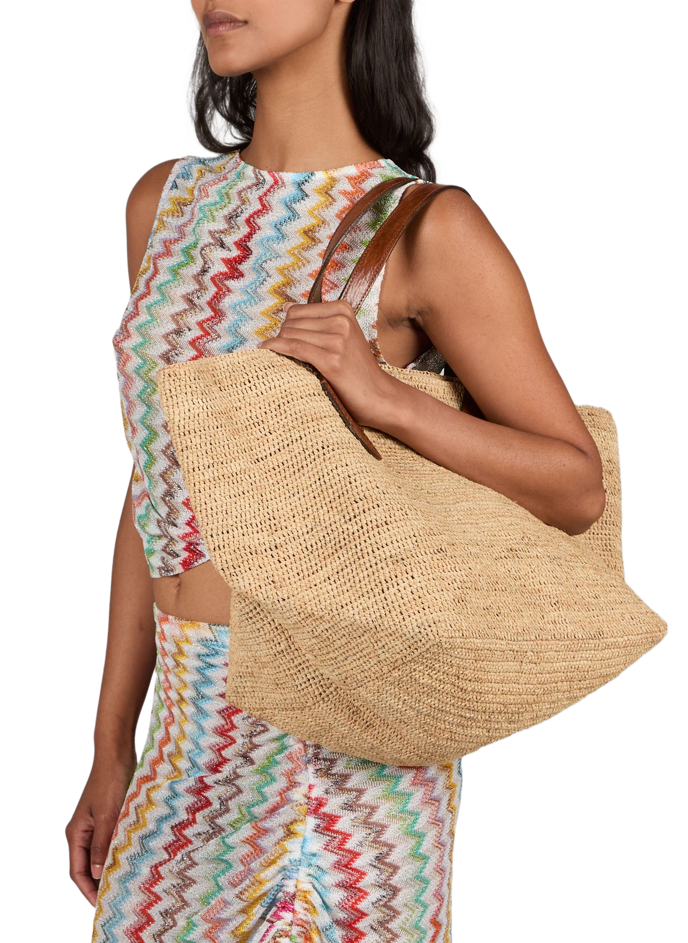 Tokyo II raffia and cotton bag IBELIV Beige
