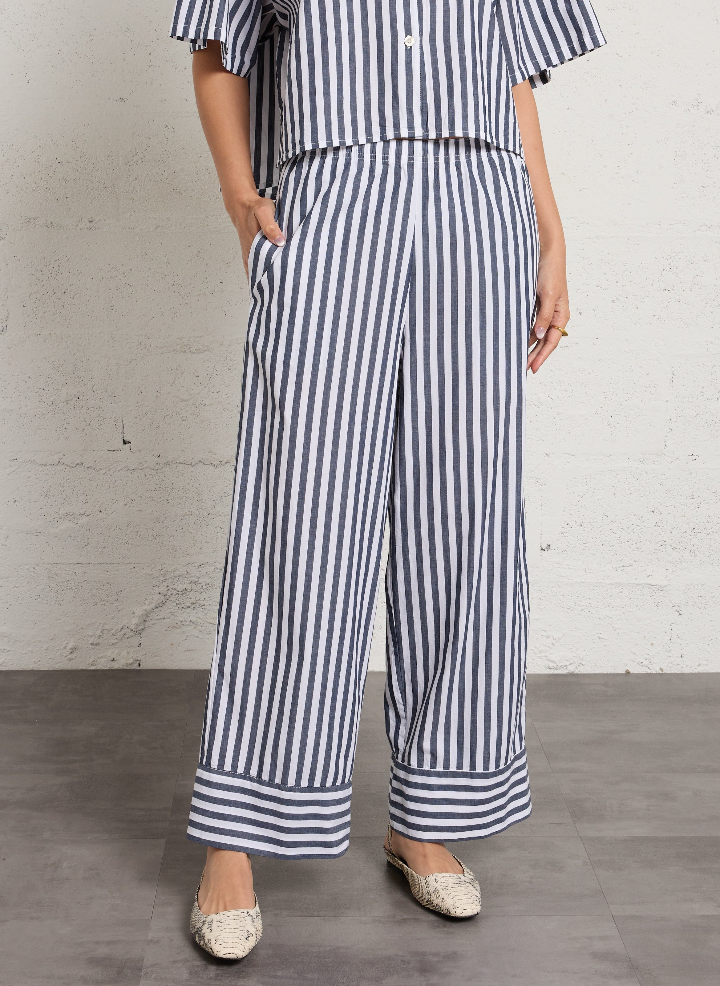 Pantalon large taille haute rayé vextown AMERICAN VINTAGE Blanc