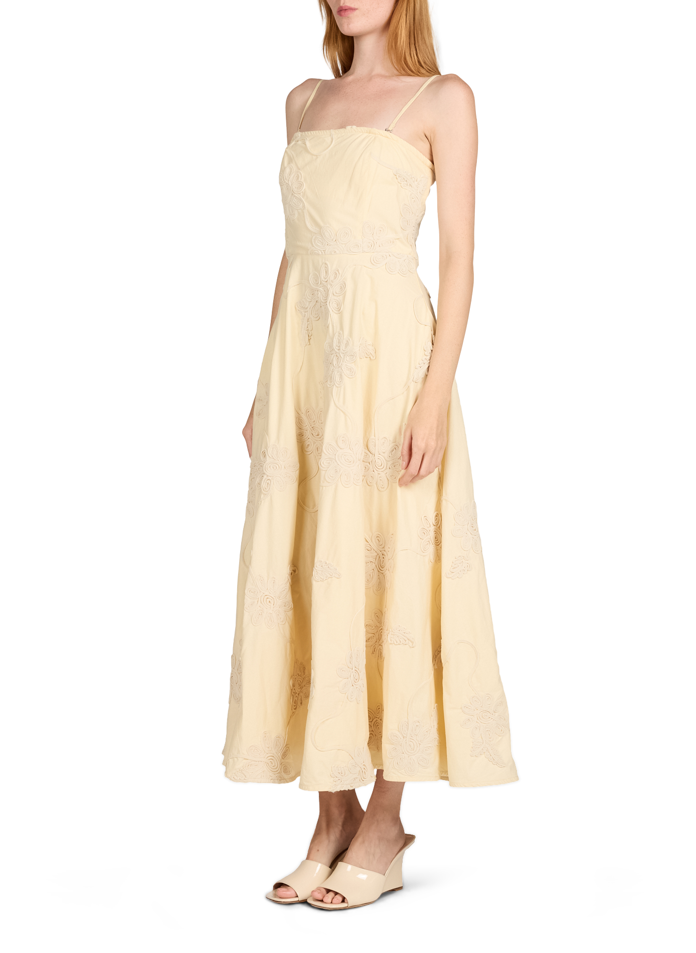 Midi-Kleid mit weiter Passform und Baumwollstickerei ROTATE Gelb