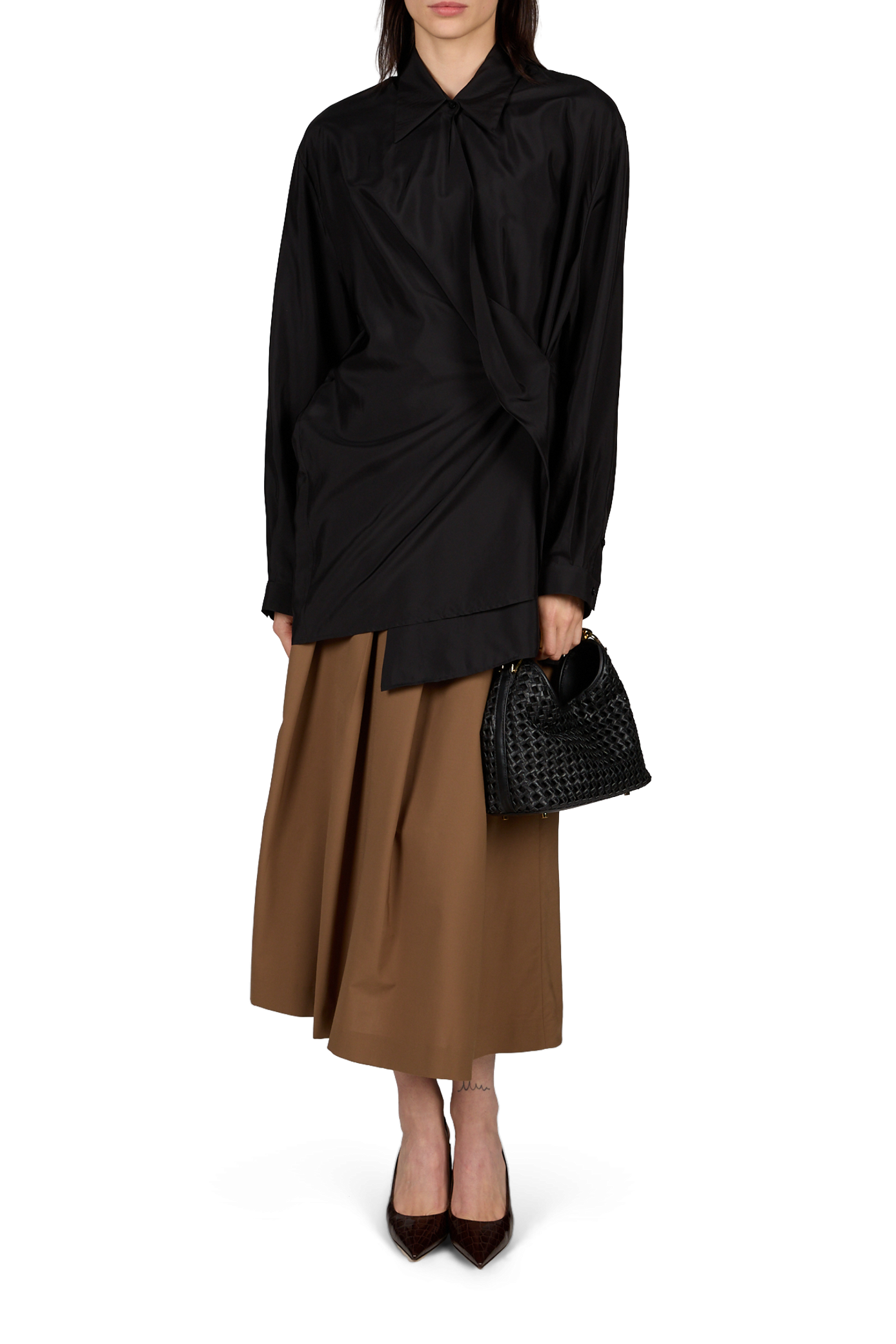 Pleated midi skirt in mixed wool ROHE FRAMES Brown