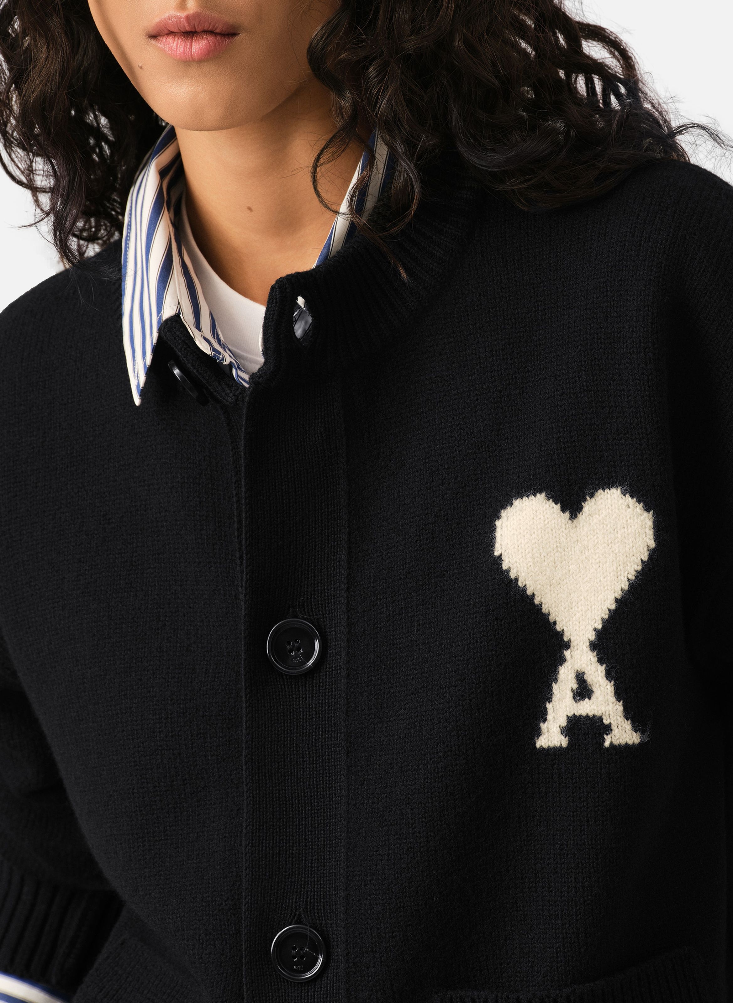 Cardigan col rond unisexe en laine ami de coeur AMI PARIS Noir