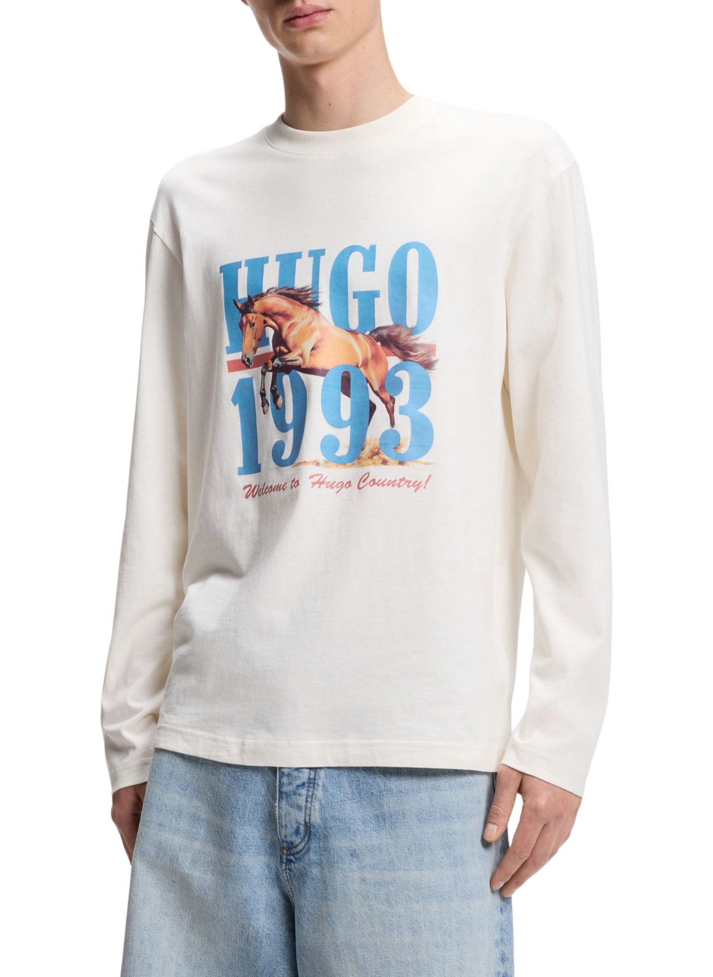 Printed straight t-shirt HUGO BLUE White