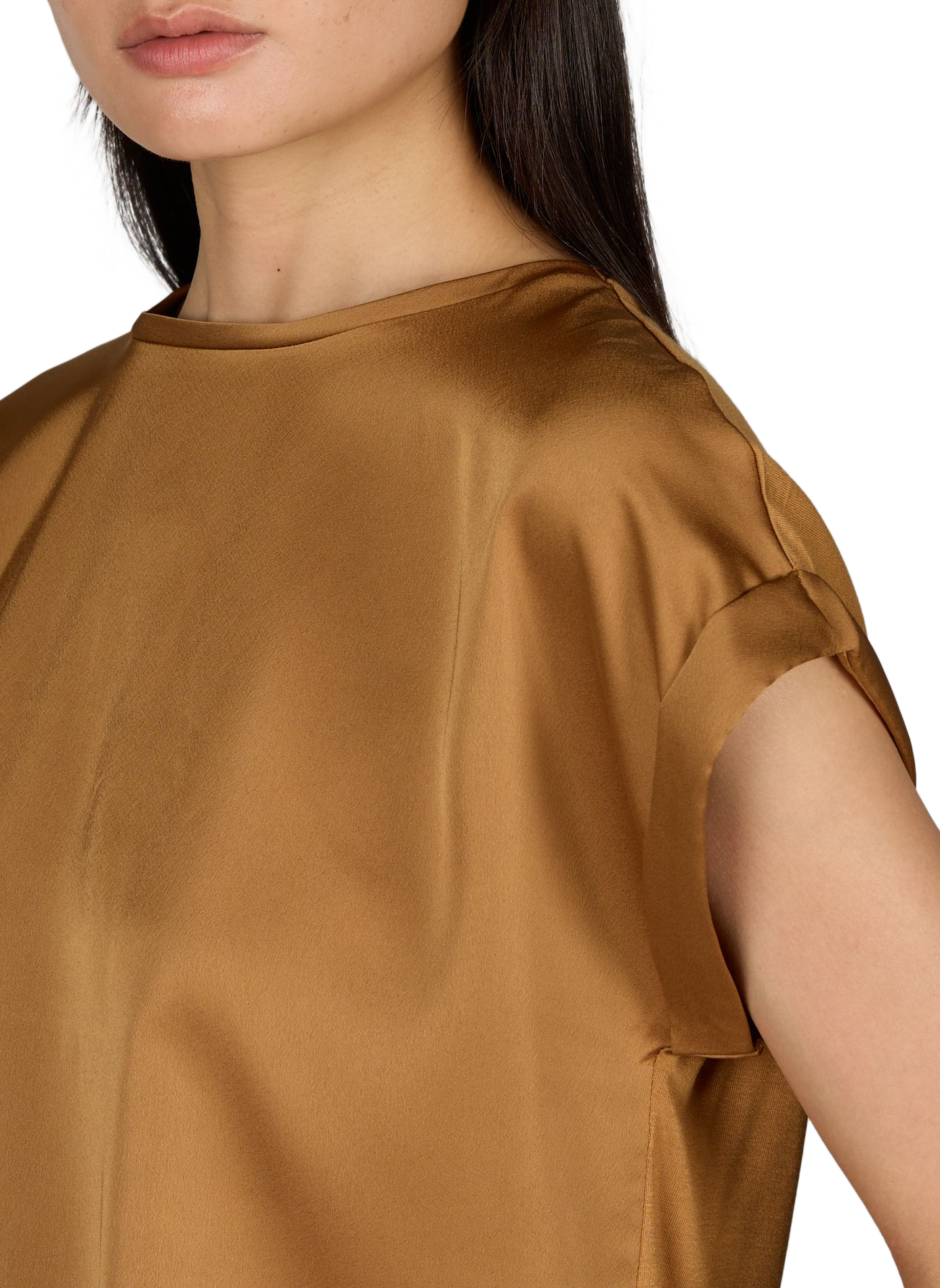 Satint-shirt mit Rundhalsausschnitt VILA Braun