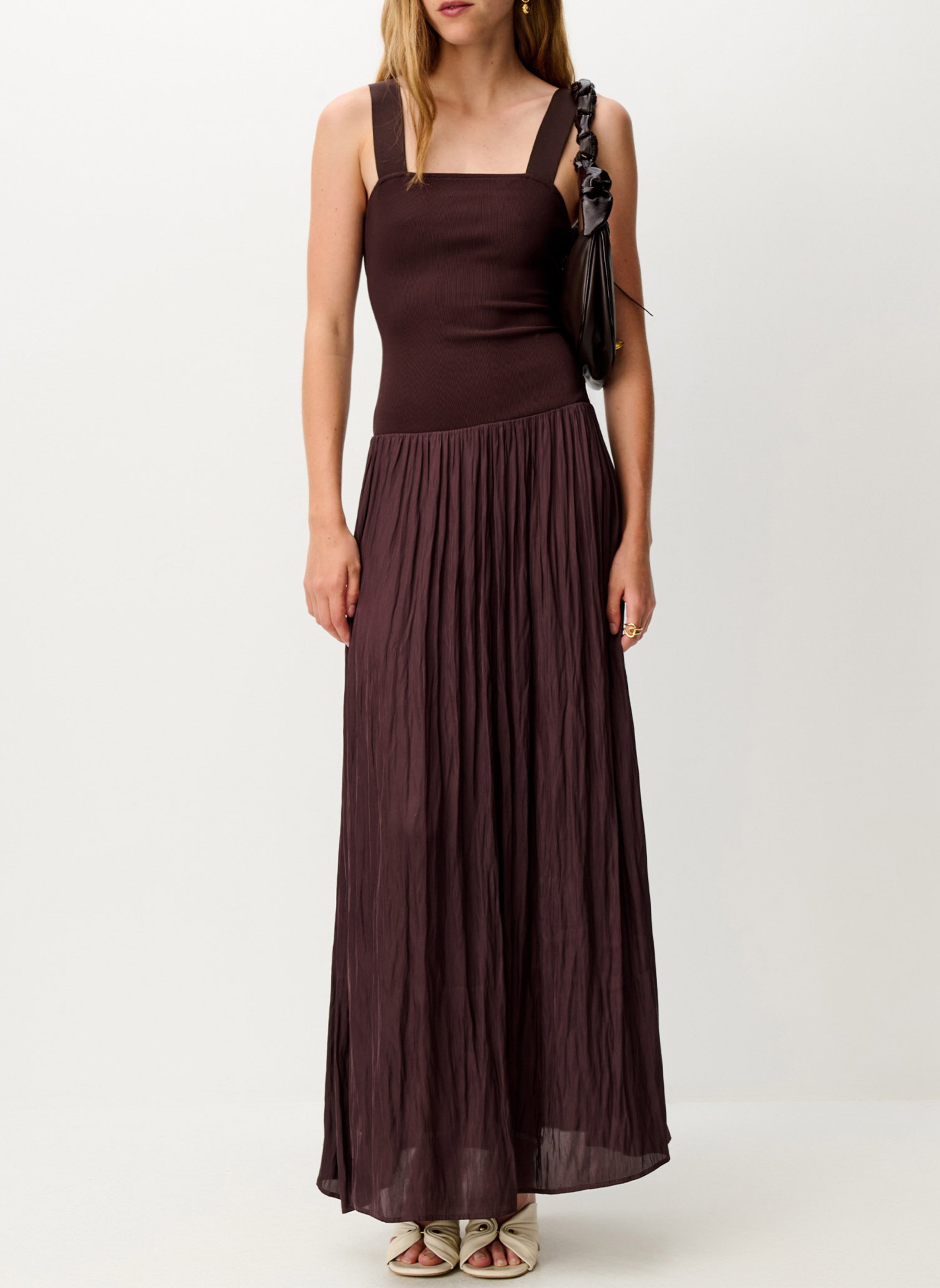 Robe longue évasée bi-matière magnani SESSUN Marron