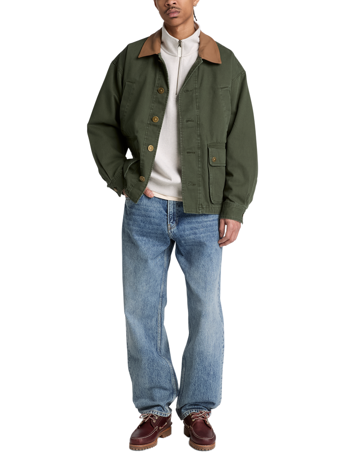 Gerade geschnittene Jacke mit kontrastierendem Kragen aus Baumwolle TIMBERLAND Grun
