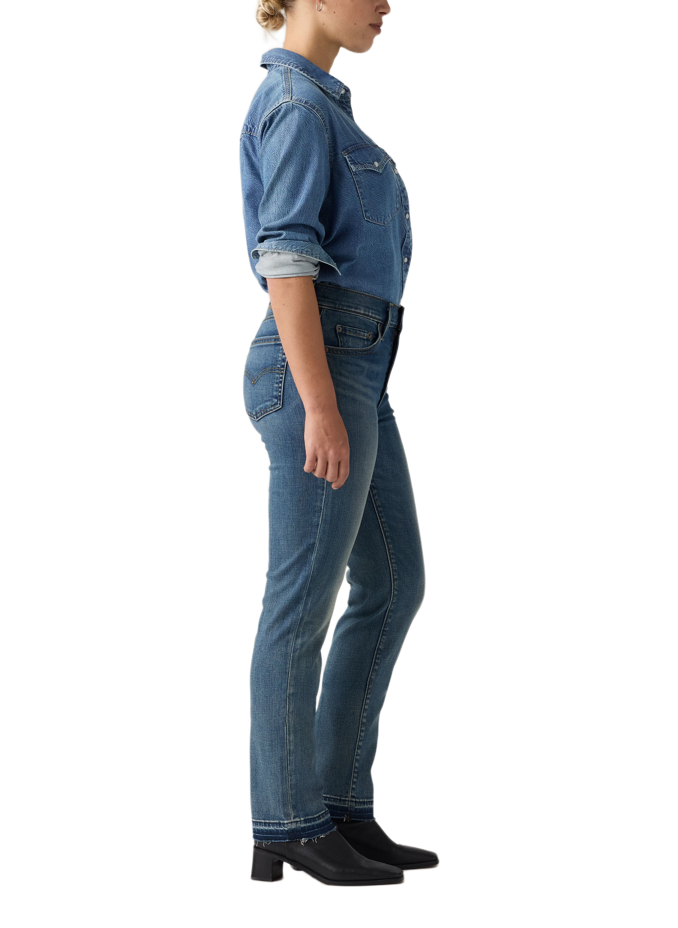 Slim jeans 722 met hoge taille van gemengd katoen LEVI'S Blauw