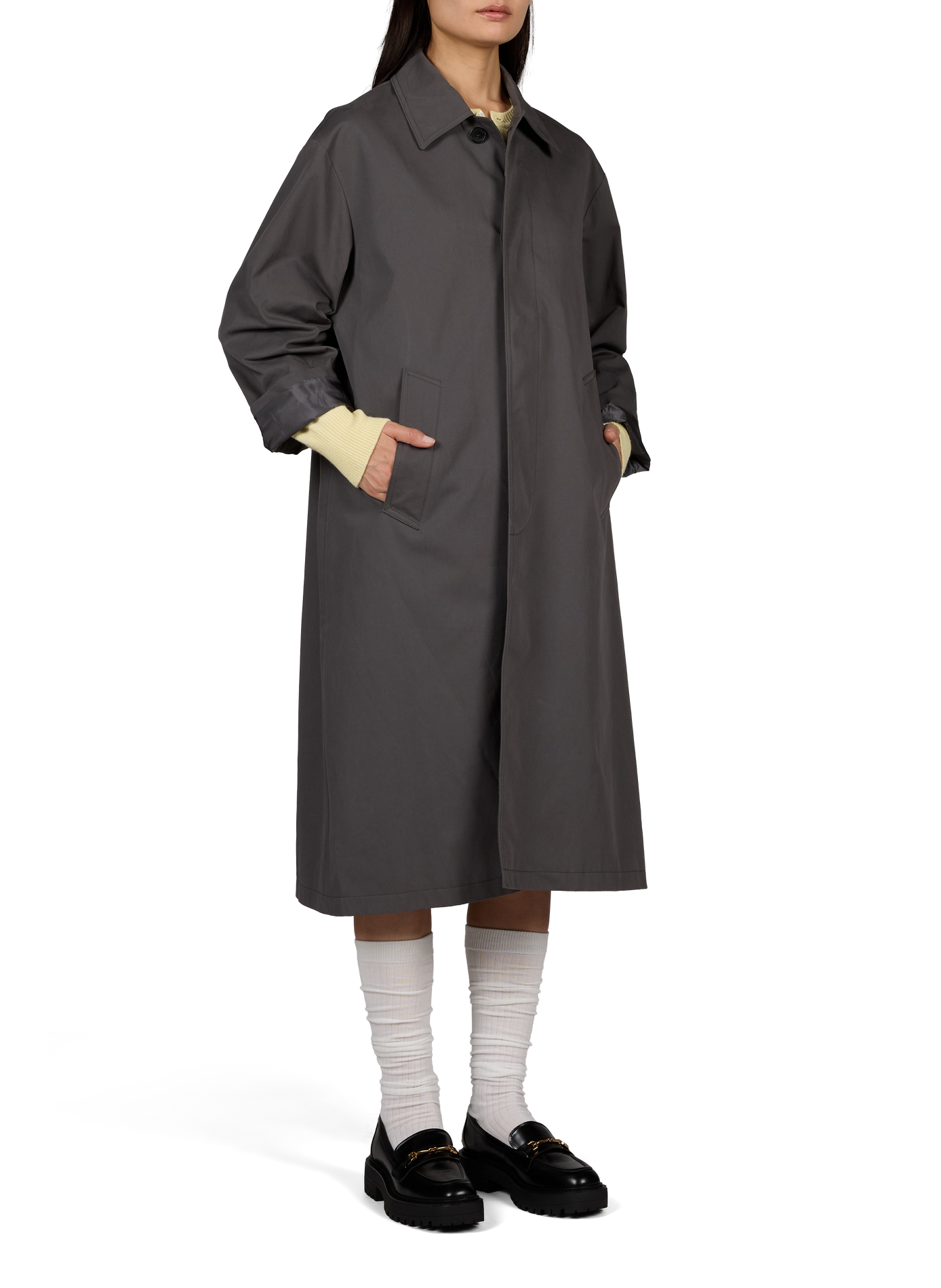 Mid-length coat in blended cotton. DUNST Grey