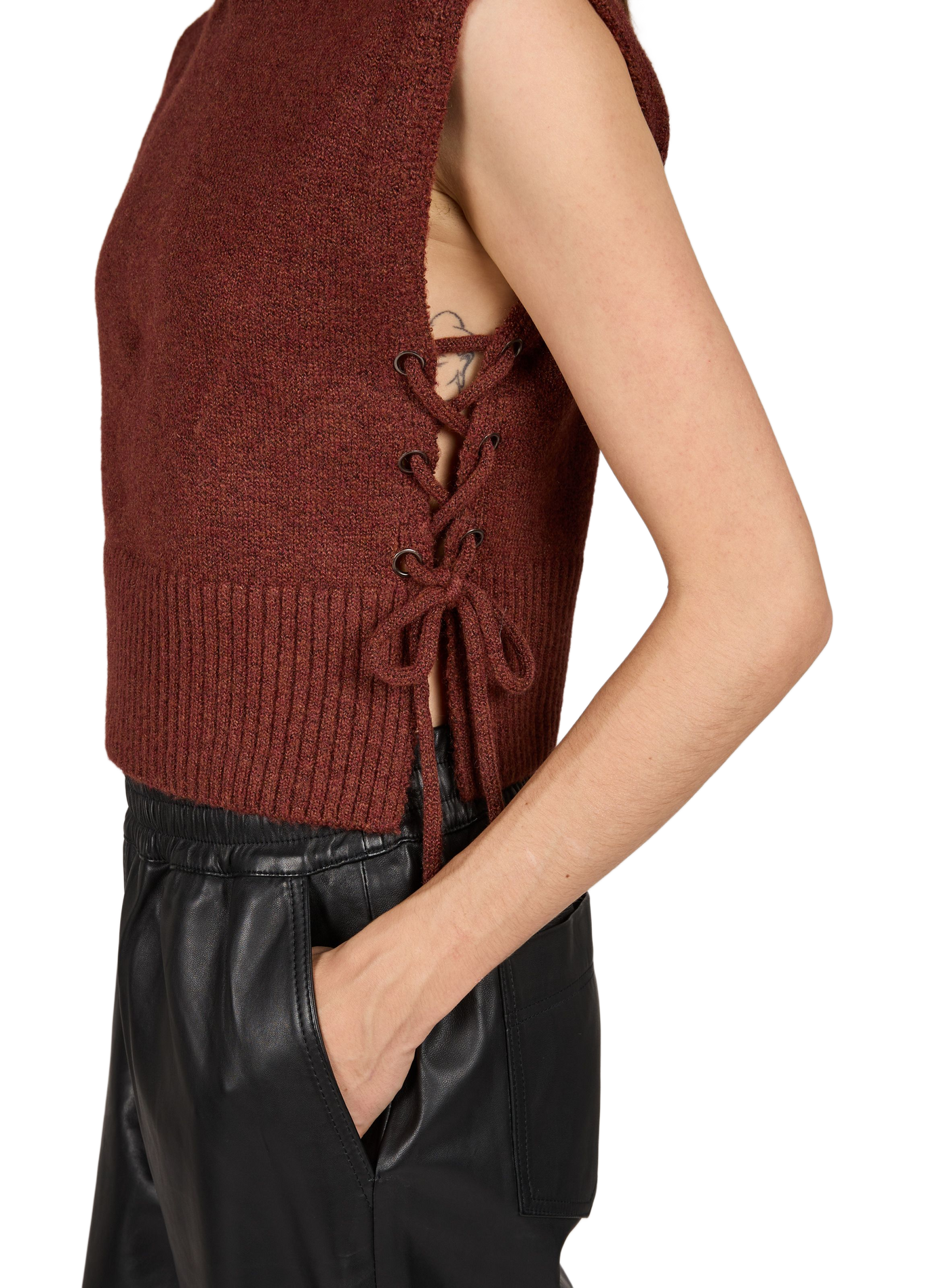 Sleeveless lace-up turtleneck sweater VILA Beige