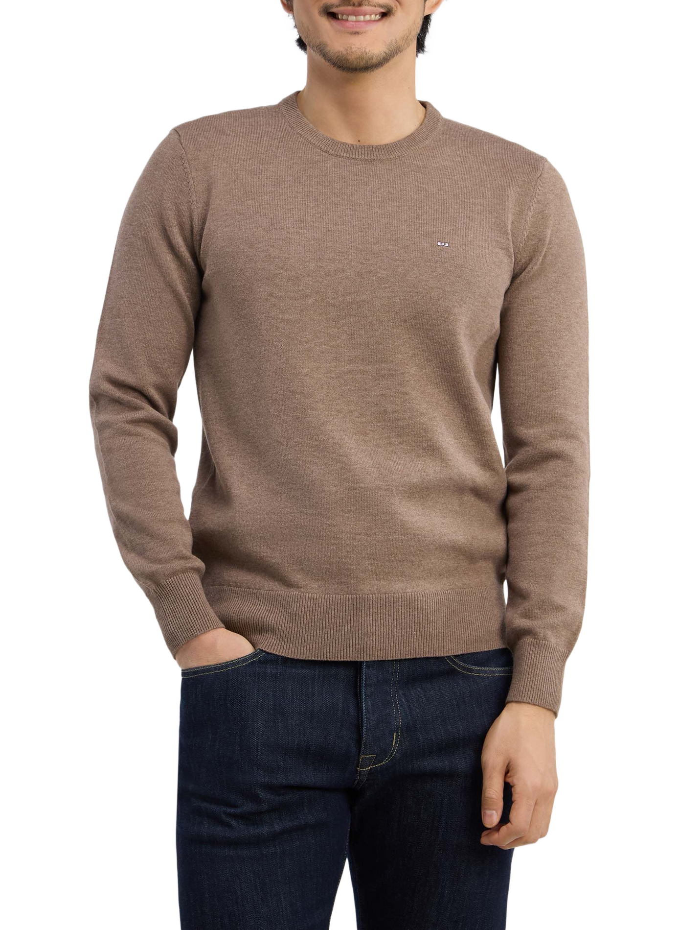 Straight-fit wool and cotton trousers with logo EDEN PARK Brown