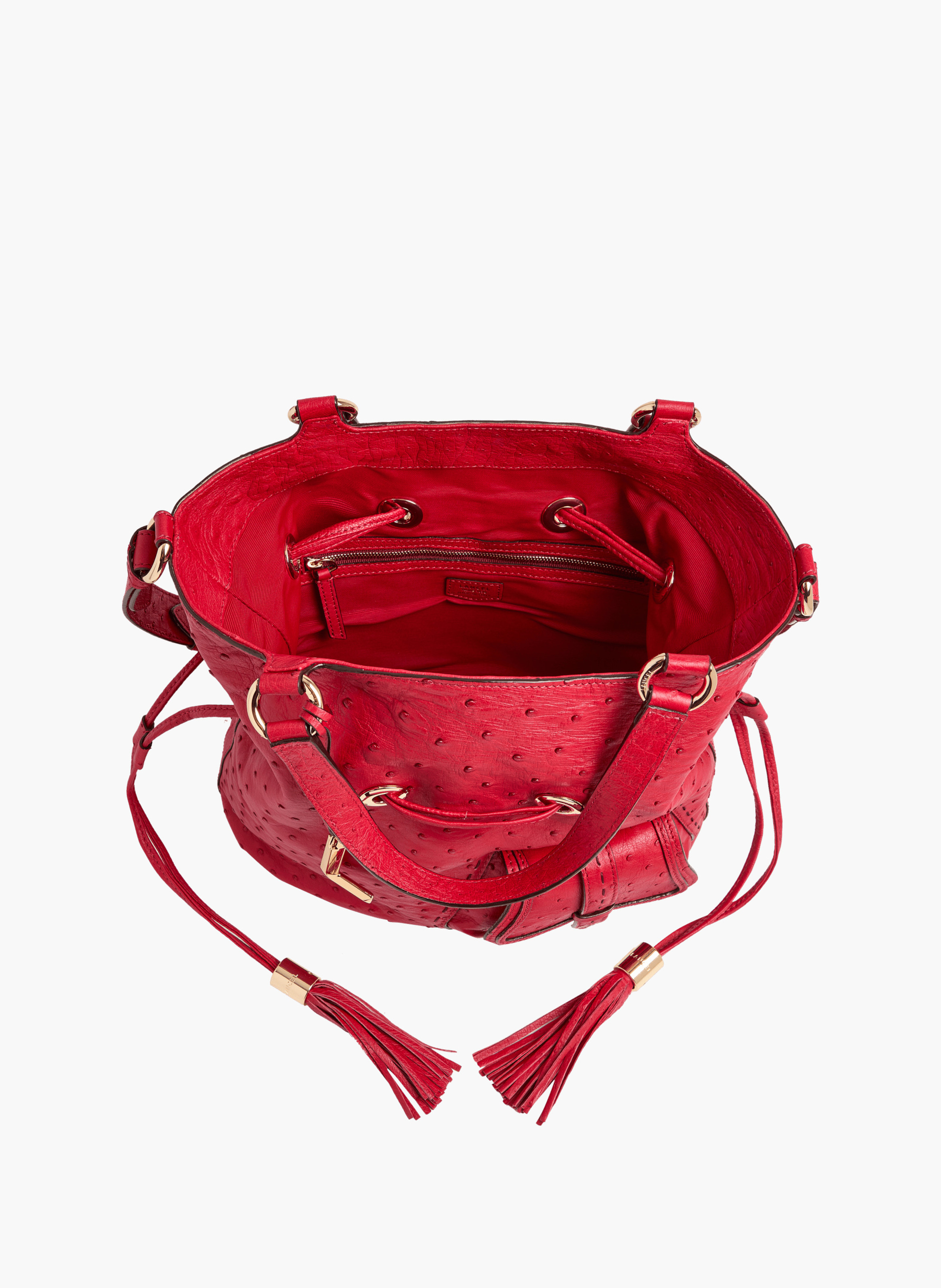 Sac seau premier flirt de lancel en animation 150y autruche : autruche & cuir de vachette lisse LANCEL Rouge