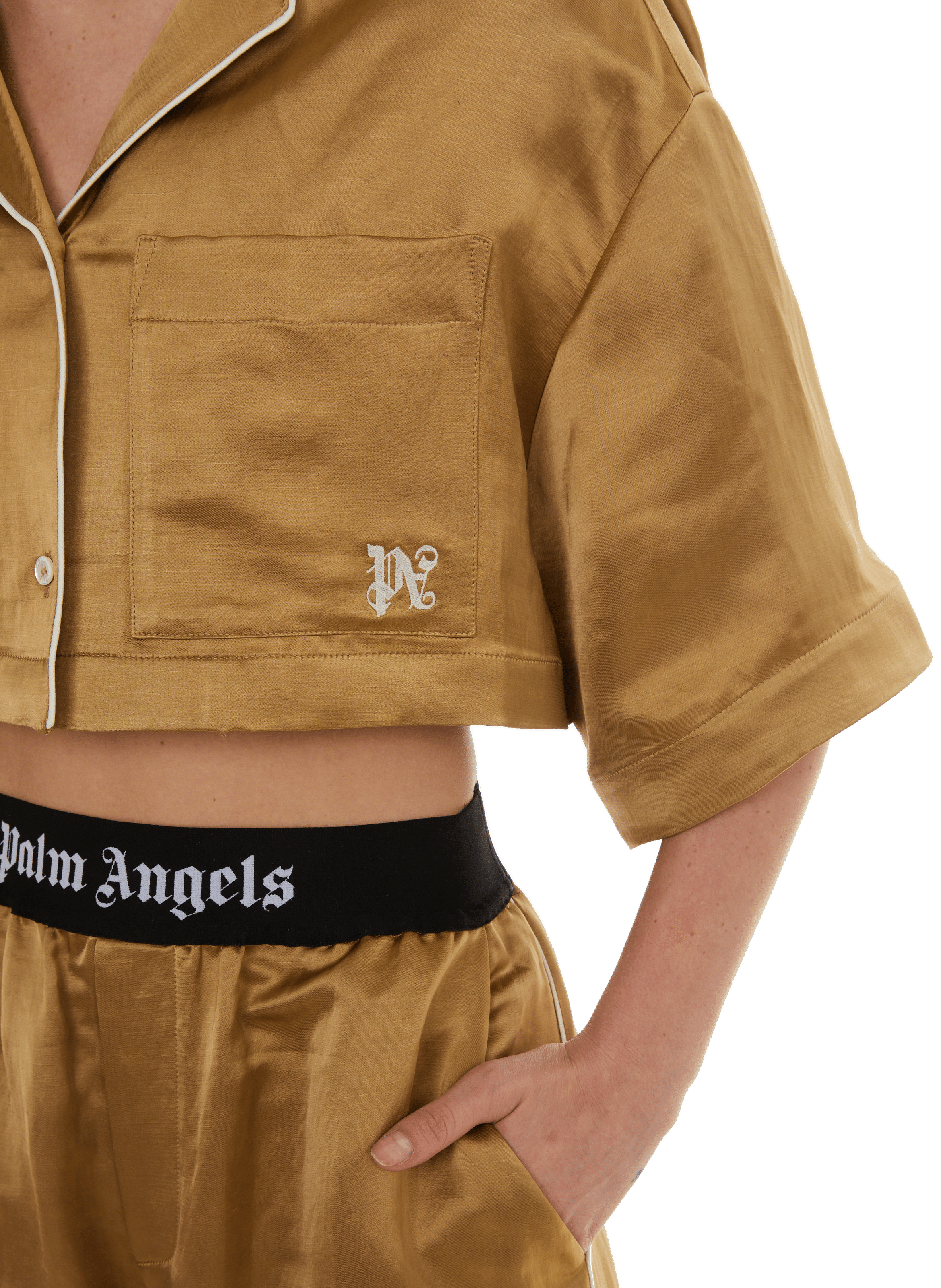 Chemise courte satinée PALM ANGELS Beige