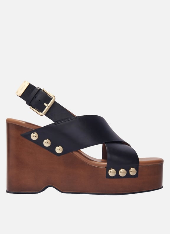 Sandales compensées en cuir Noir by MAJE MAJE Sandales compensées en cuir Noir