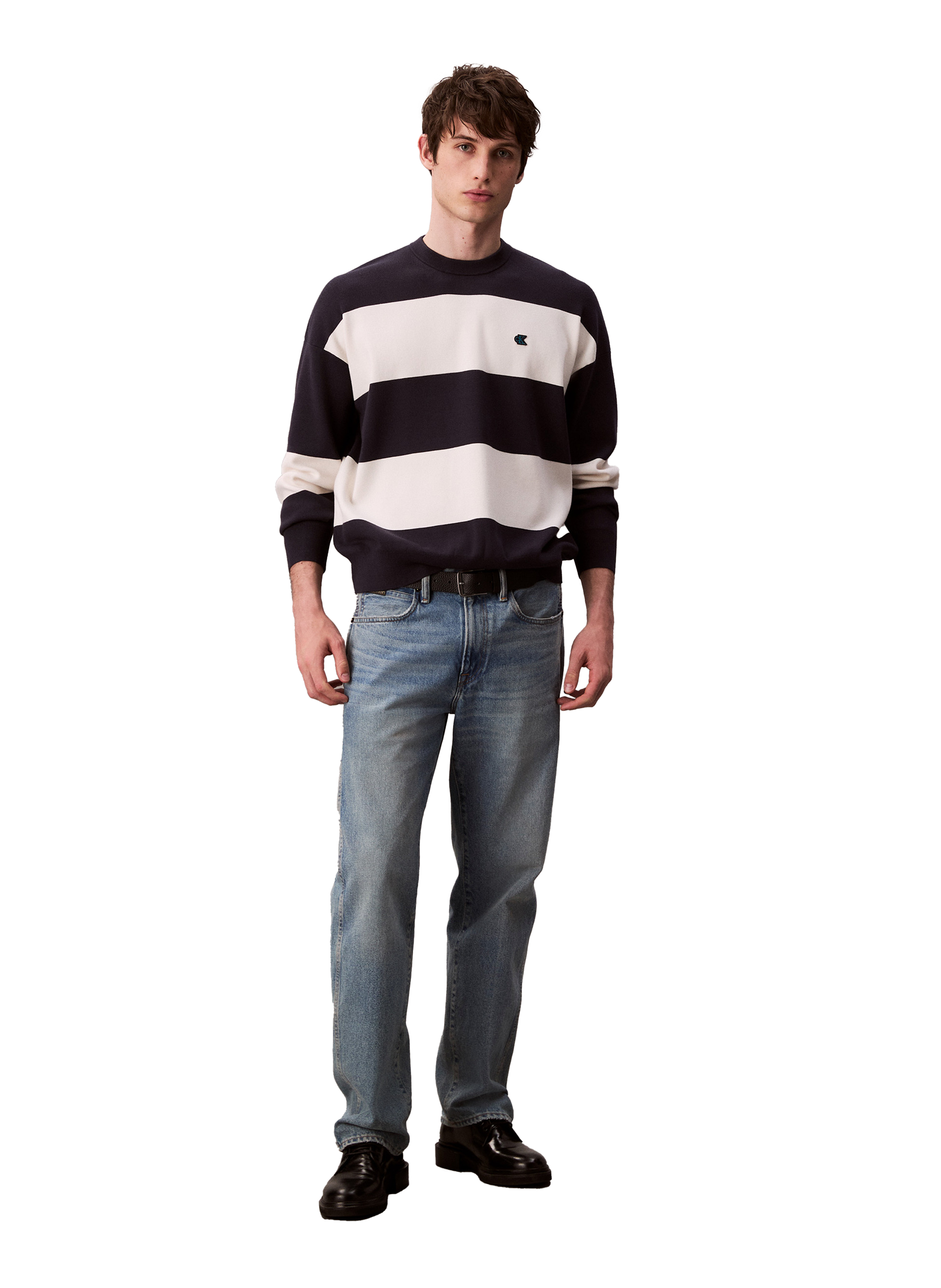 Pull col rond à rayures  CALVIN KLEIN Noir