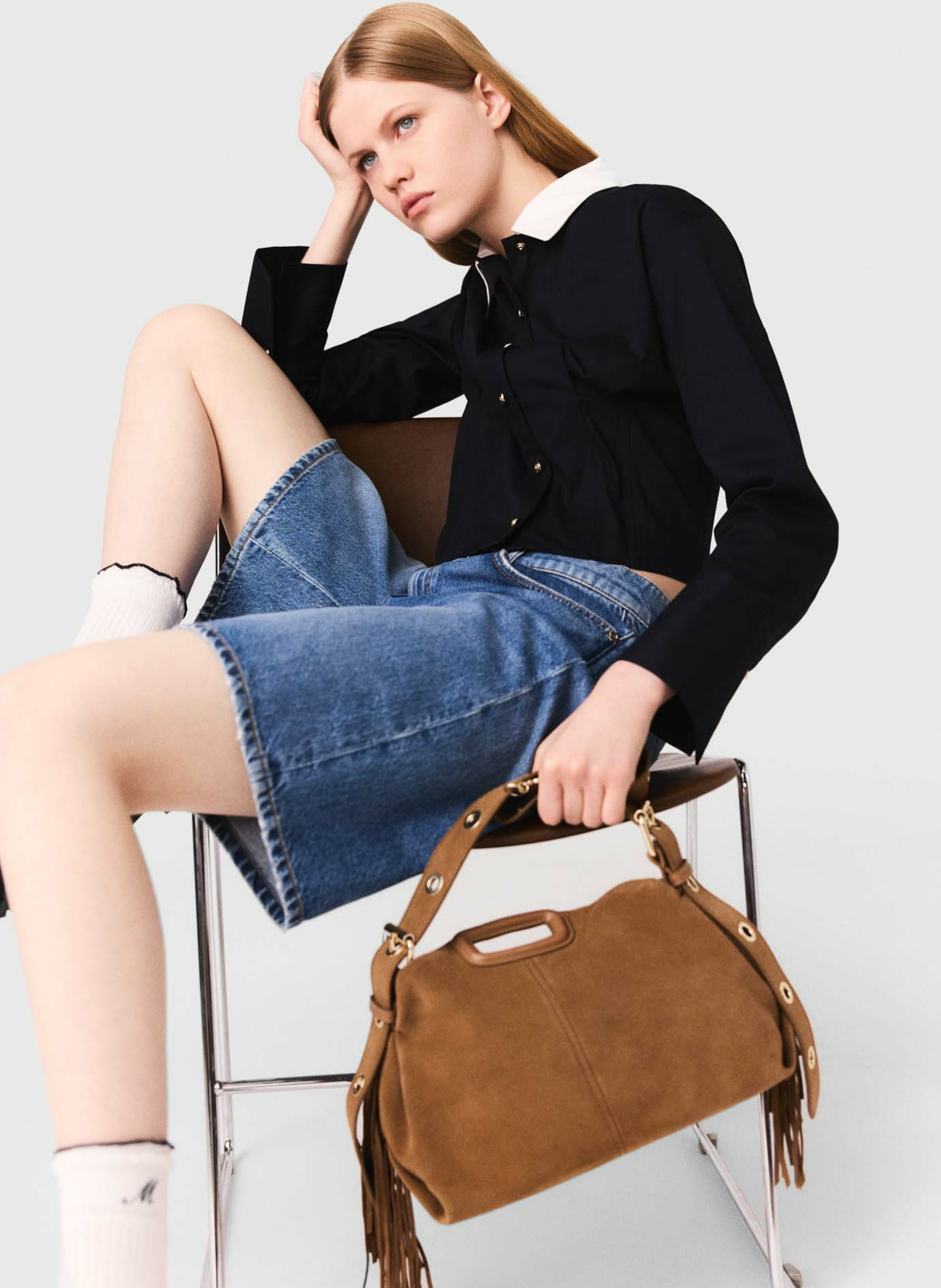 Chemise col classique en coton mélangé MAJE Bleu