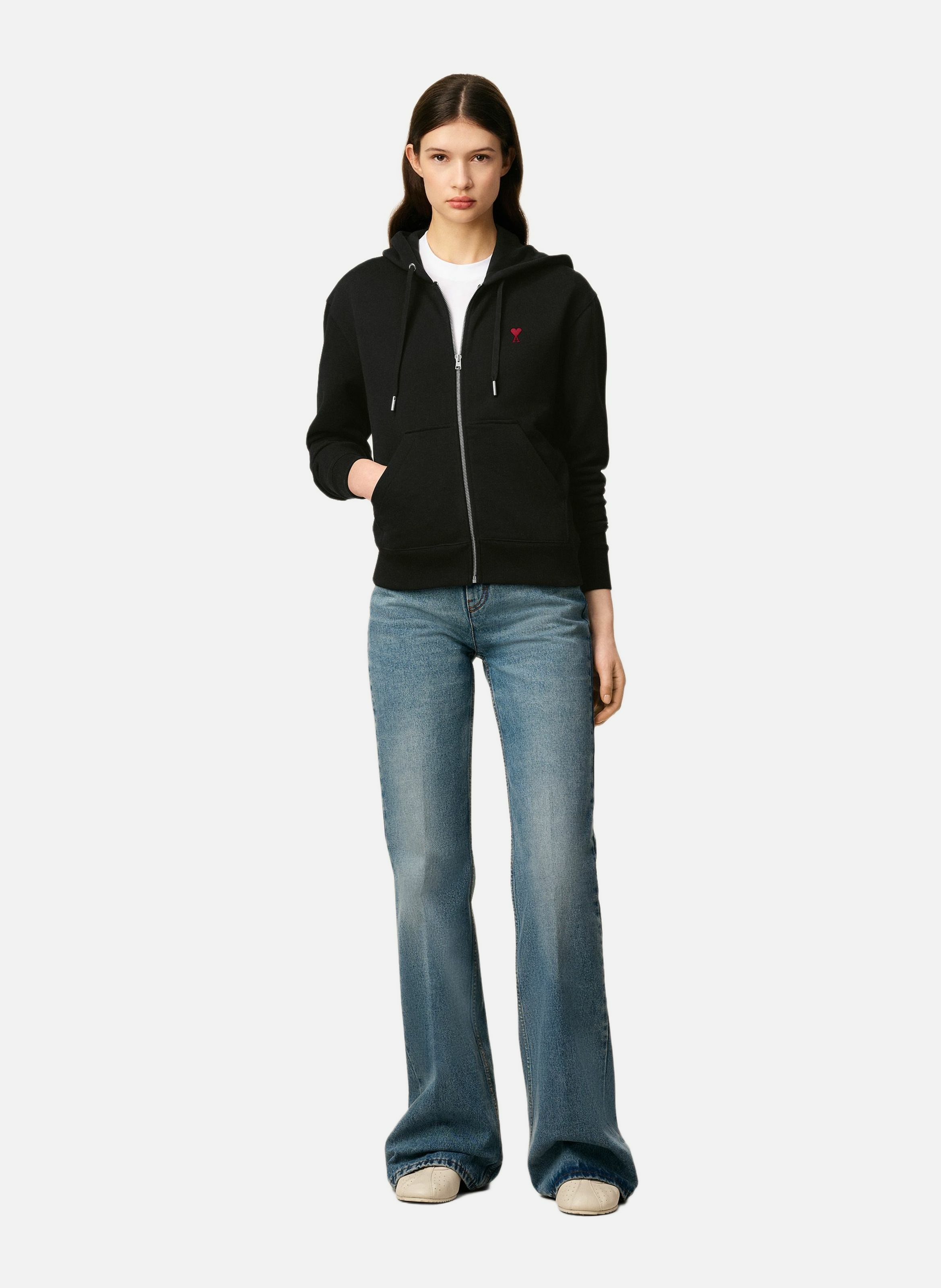 Hoodie zippé ami de coeur rouge unisexe AMI PARIS Noir