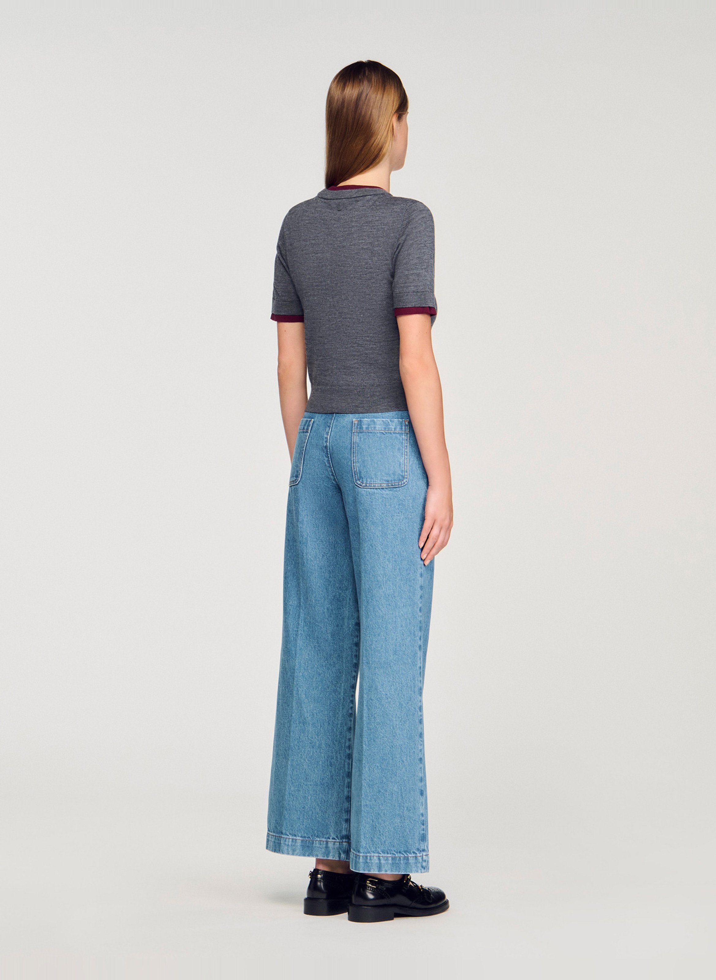 Pull ajusté col rond en laine Gris