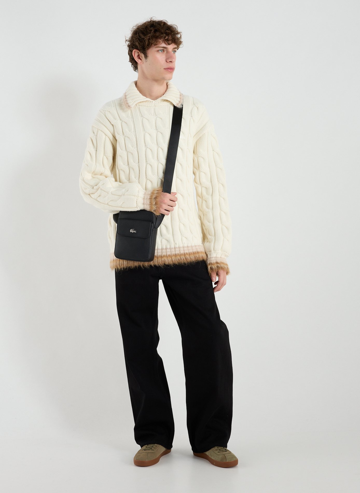 Oversized twisted wool polo neck sweater LACOSTE White