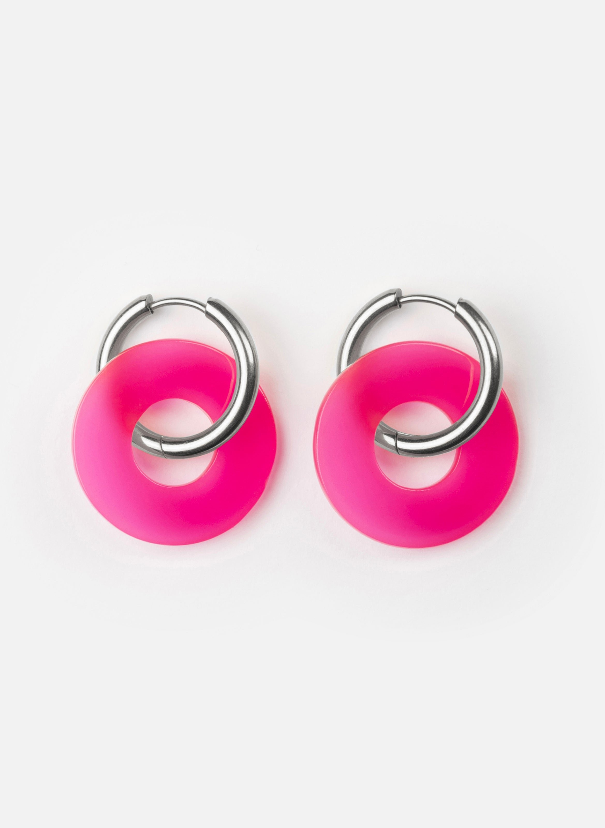 KURAGE GINZA Boucles d'oreilles donuts avec anneaux en acier inoxydable argenté Rose