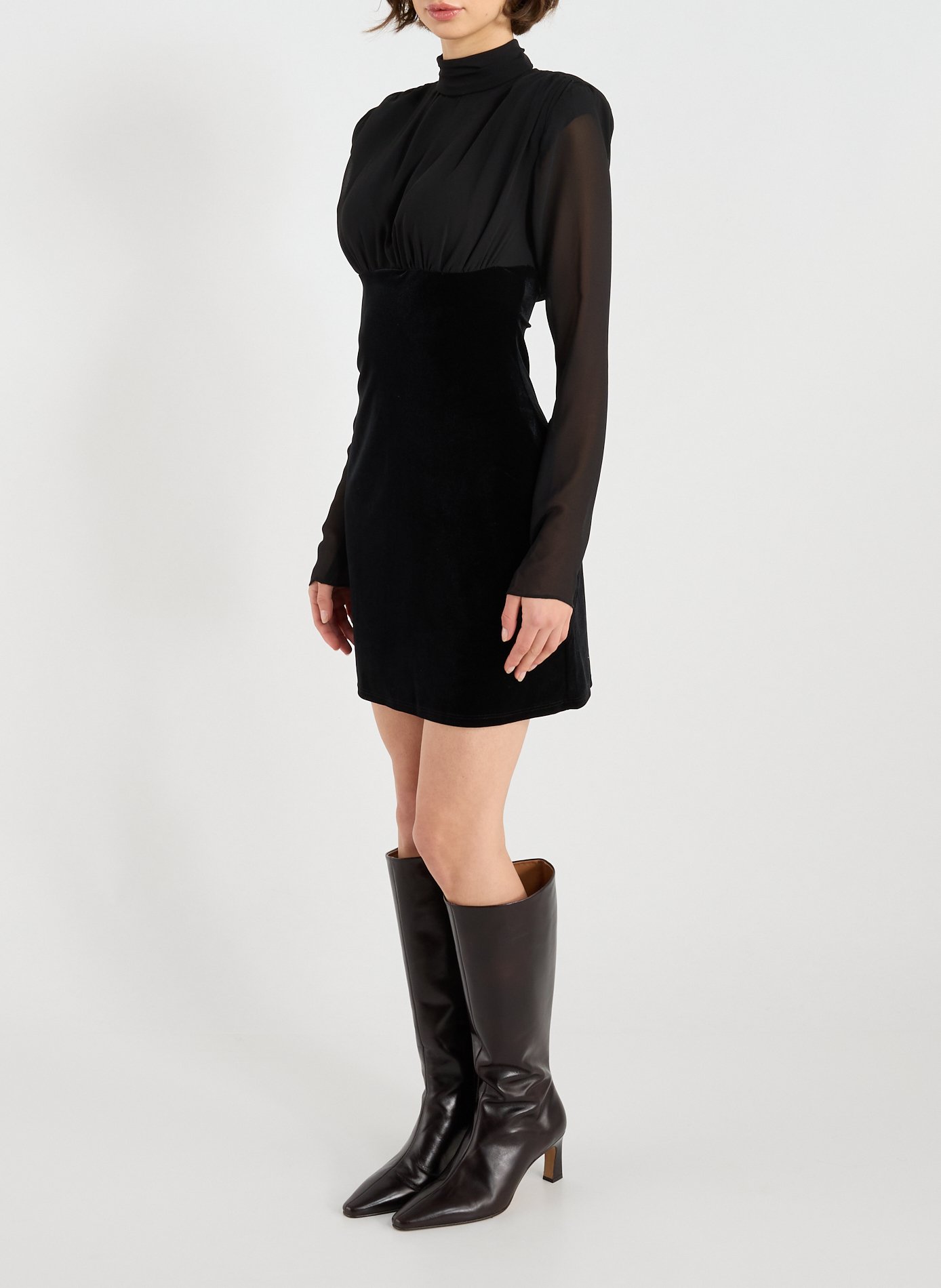 Short velvet dress with long sleeves and shoulder pads TOPSHOP Black