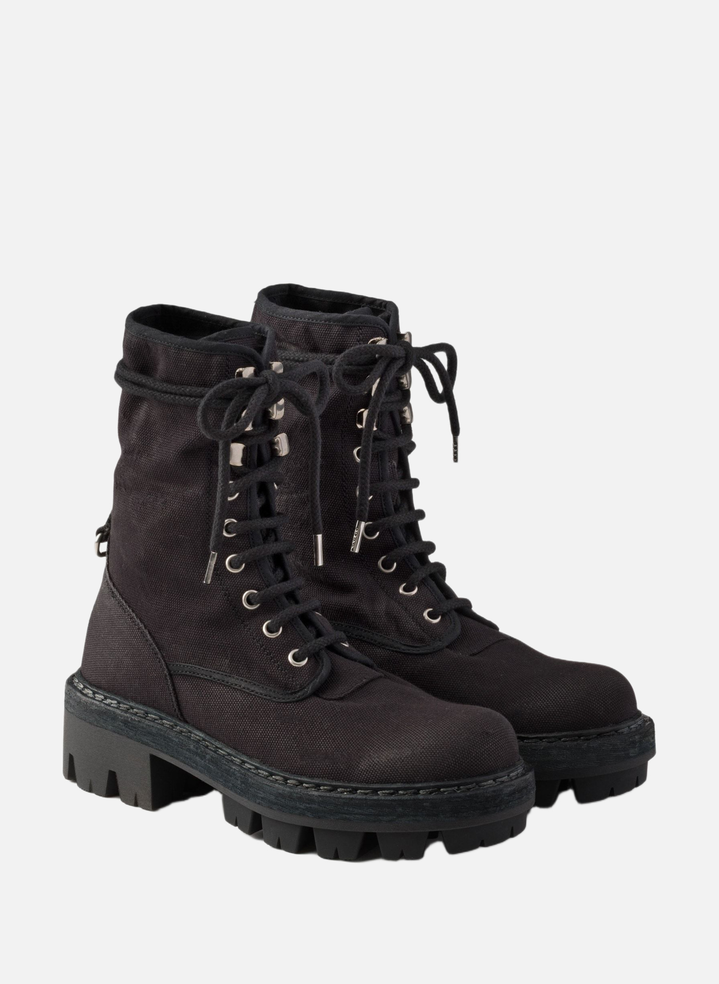 Bottines à lacets en toile PRADA Noir