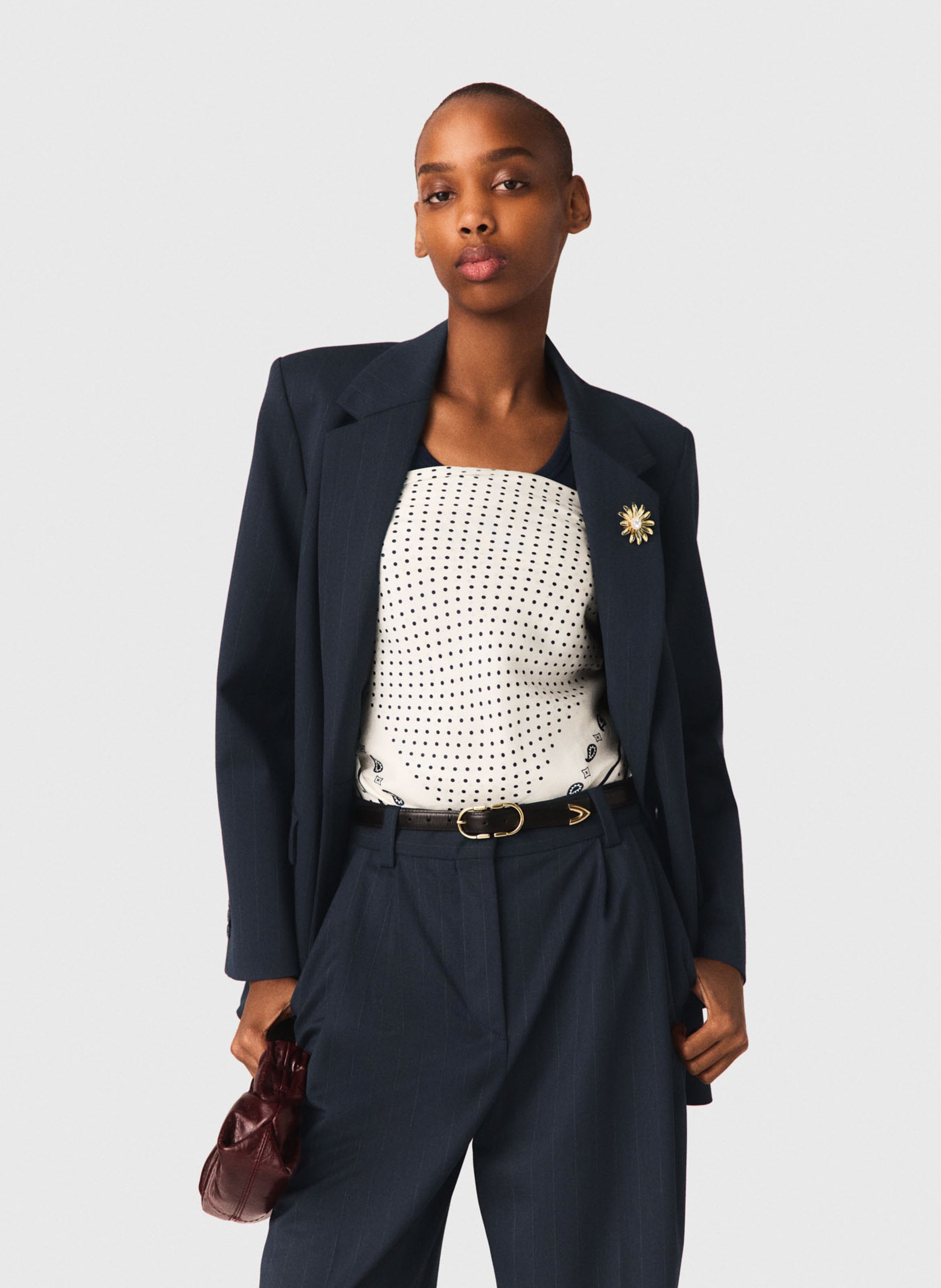 Veste tailleur droite en laine mélangée MAJE Bleu
