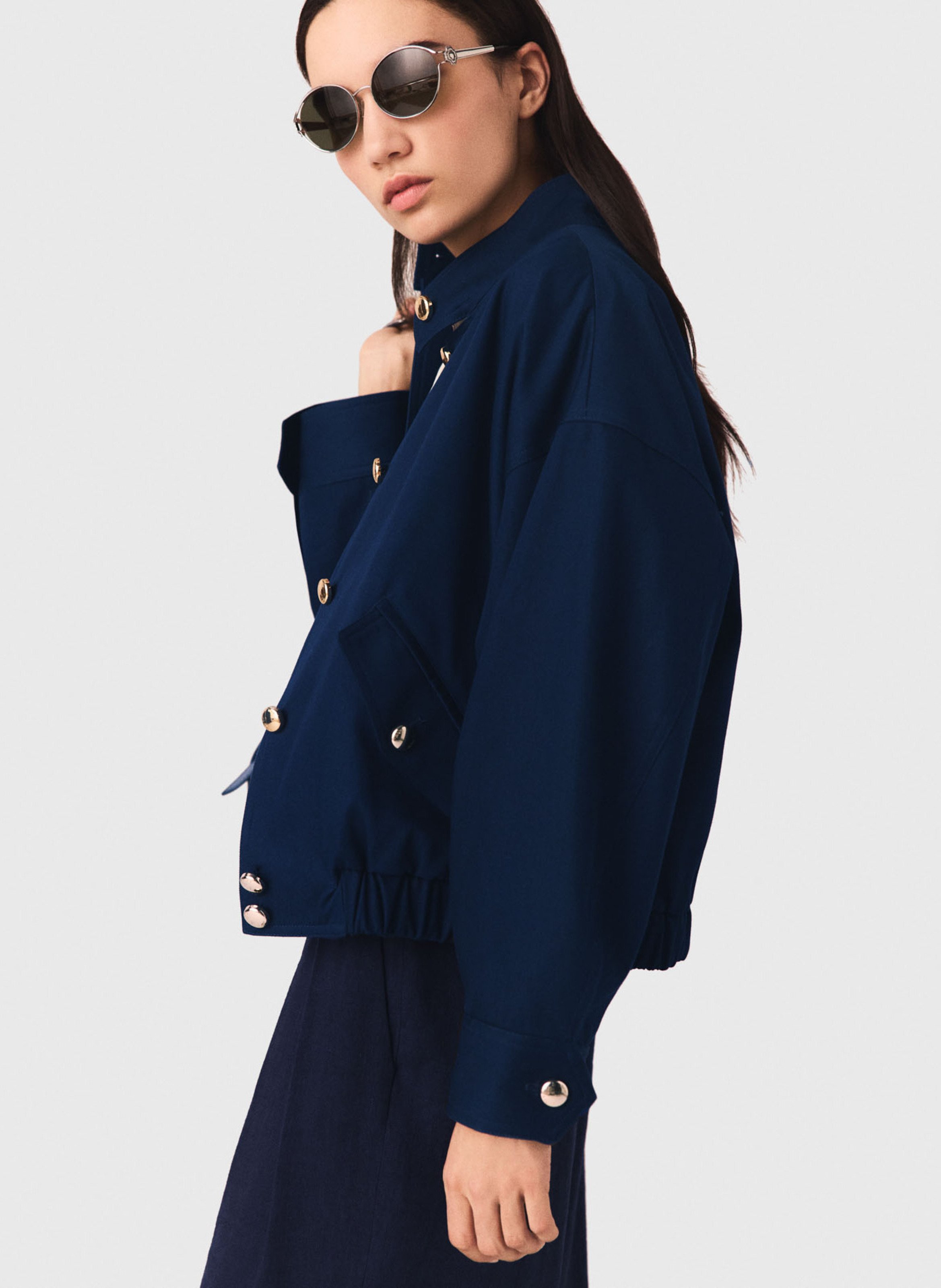 Veste courte boutonnée en coton MAJE Bleu