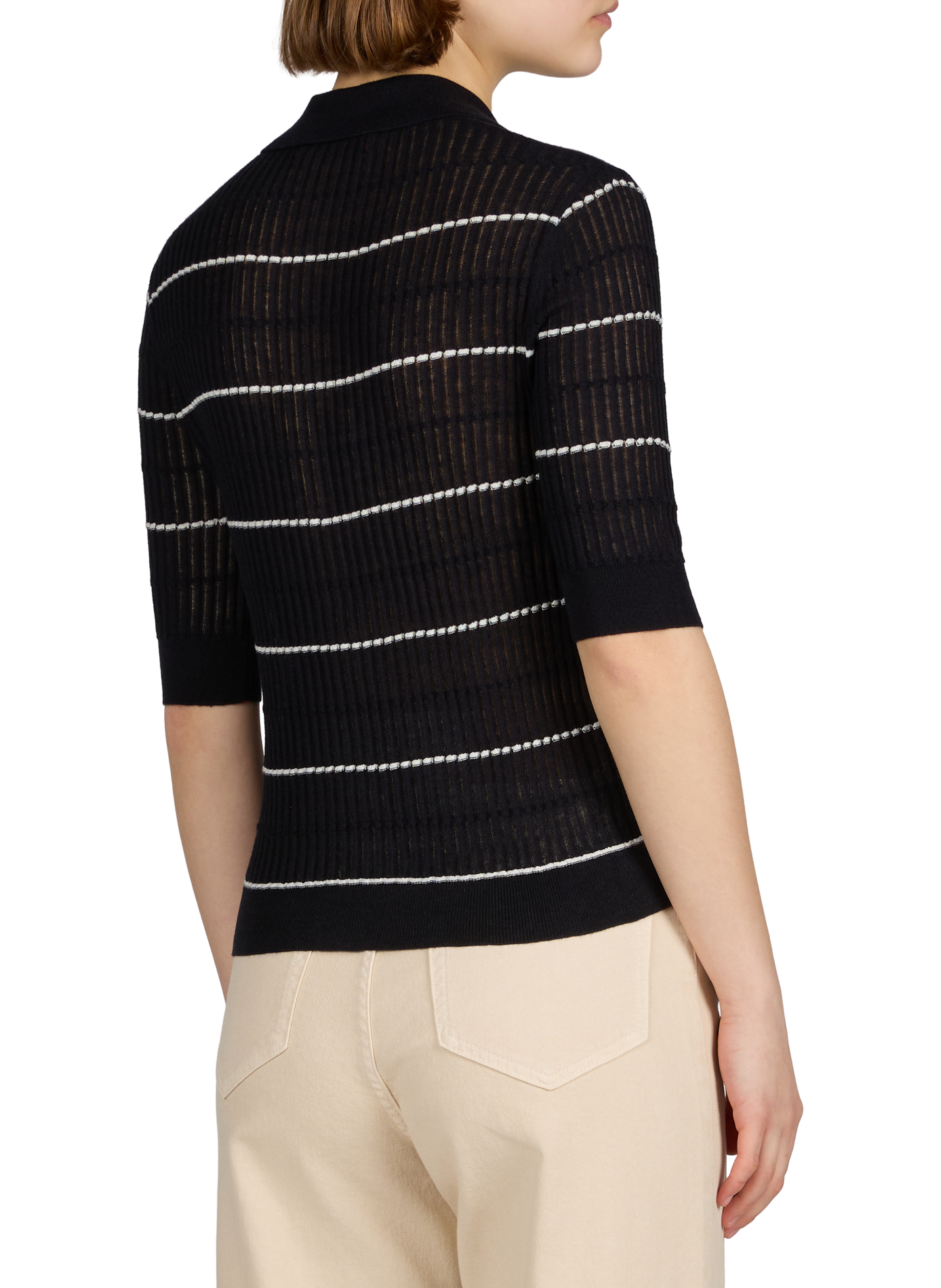 Polo collar sweater in striped silk and virgin wool MAX MARA STUDIO Blue