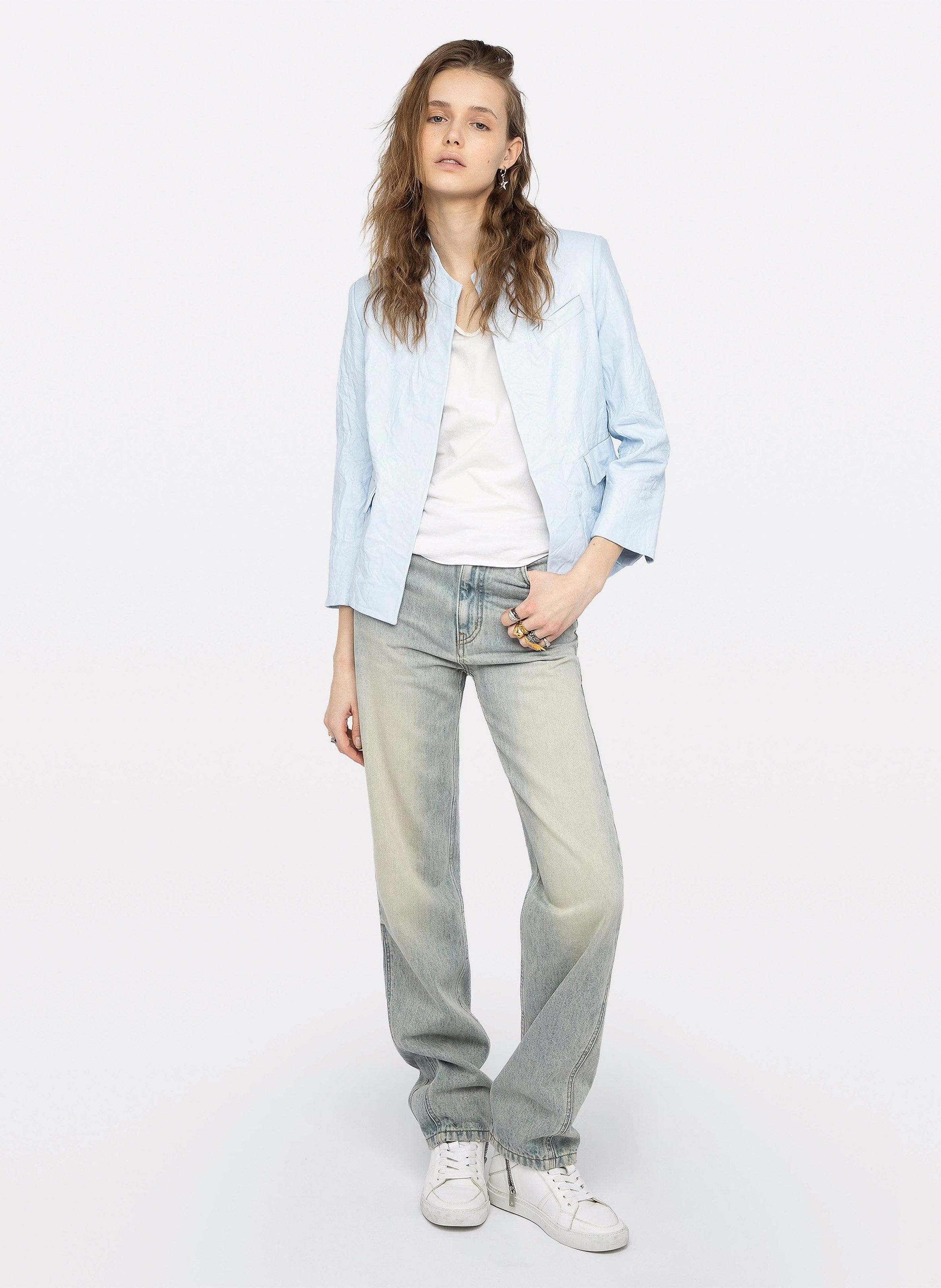 Blouson col rond en cuir veryn ZADIG&VOLTAIRE Bleu
