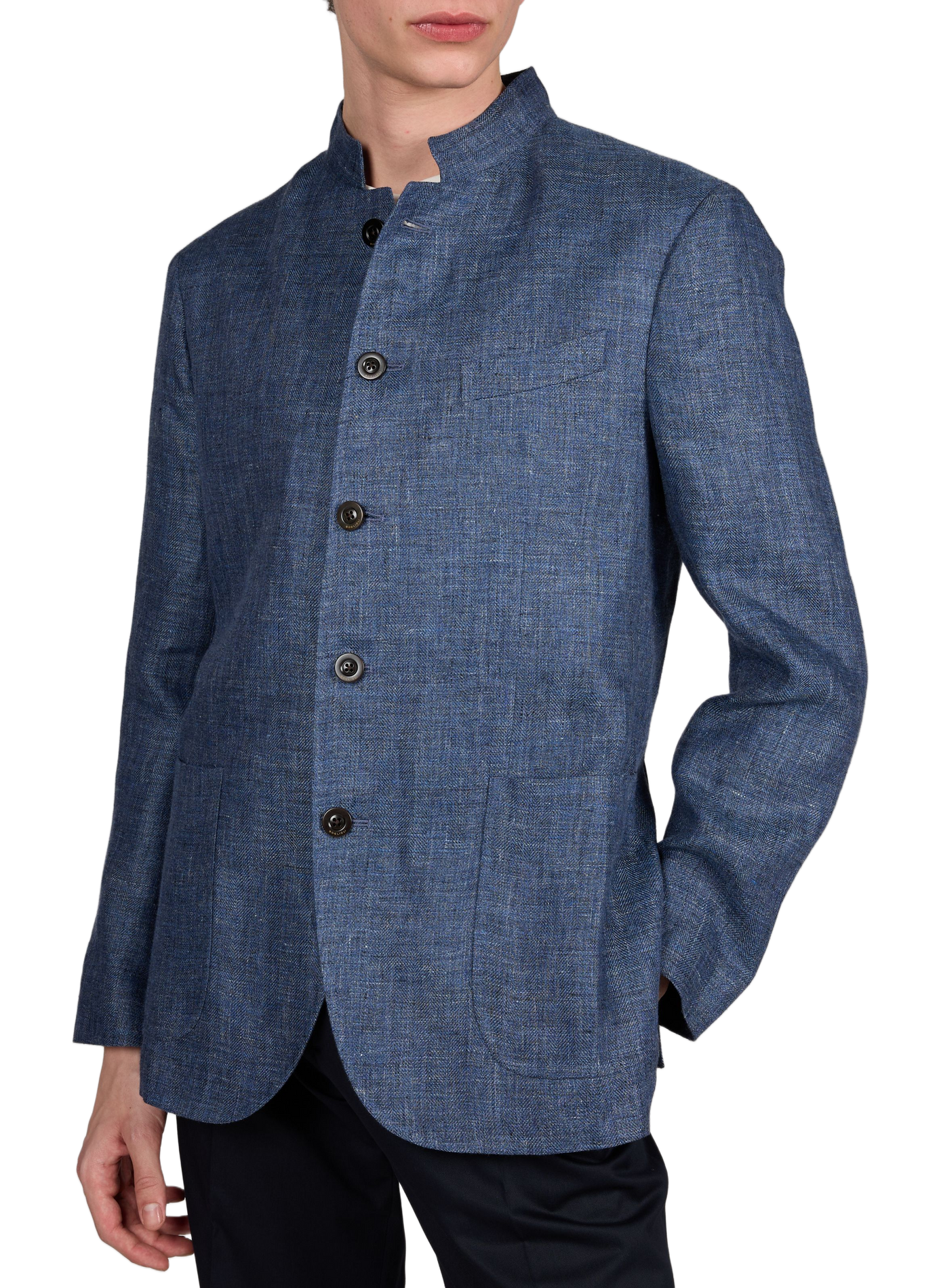 Veste de tailleur à col montant en lin BOGLIOLI Bleu