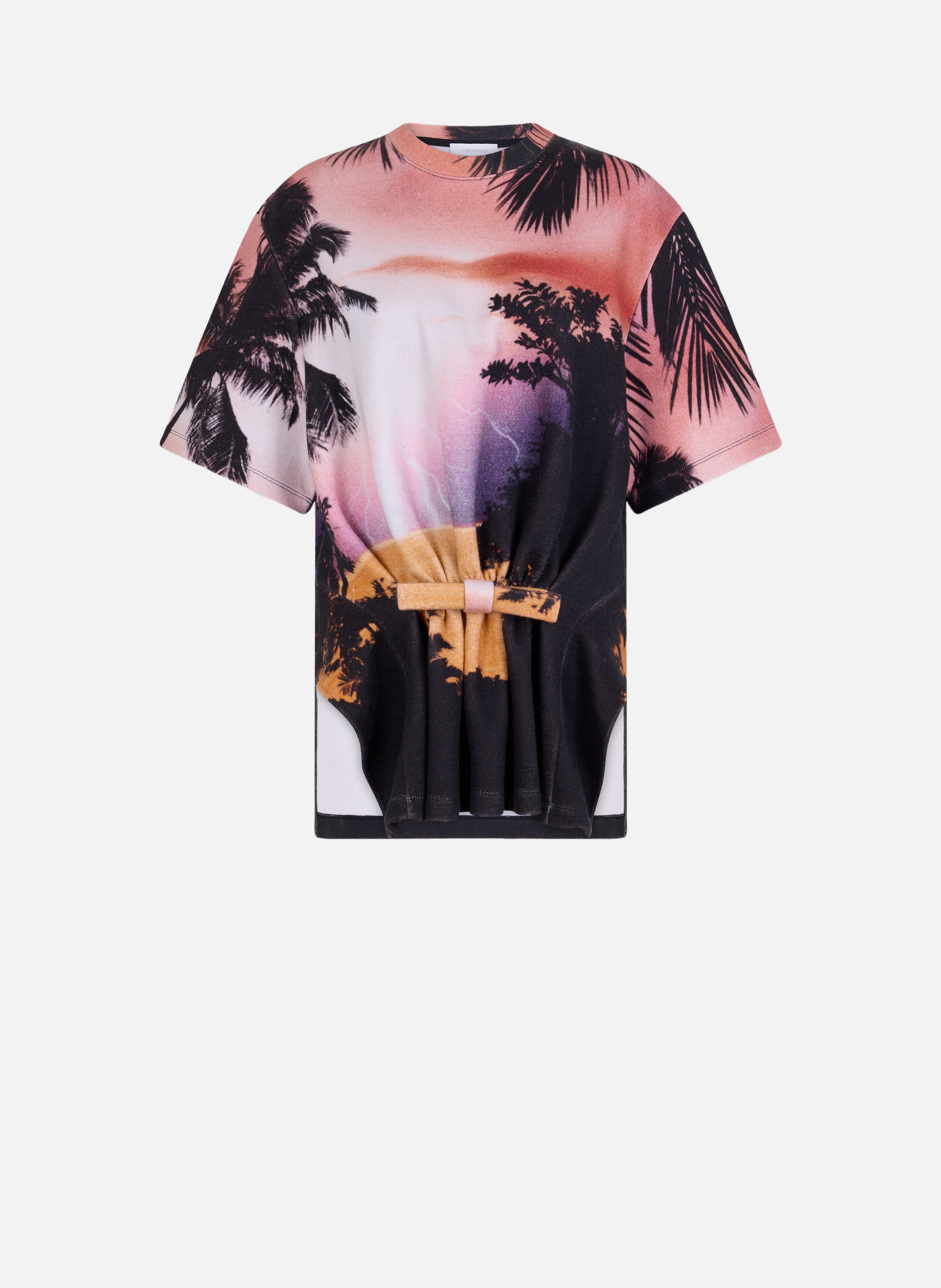 T-shirt structuré en coton imprimé orage RABANNE Orange