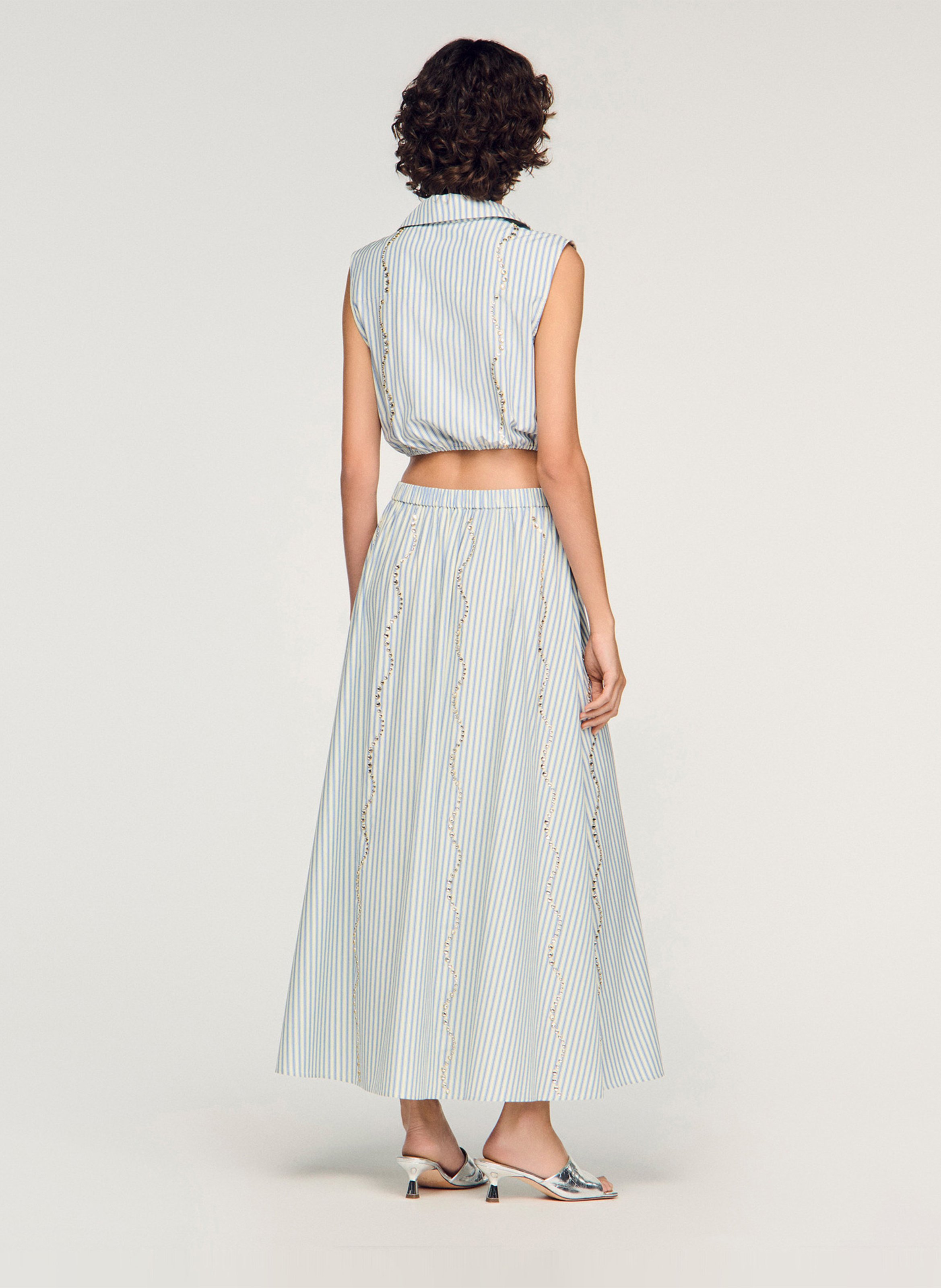 Jupe midi rayée SANDRO Bleu