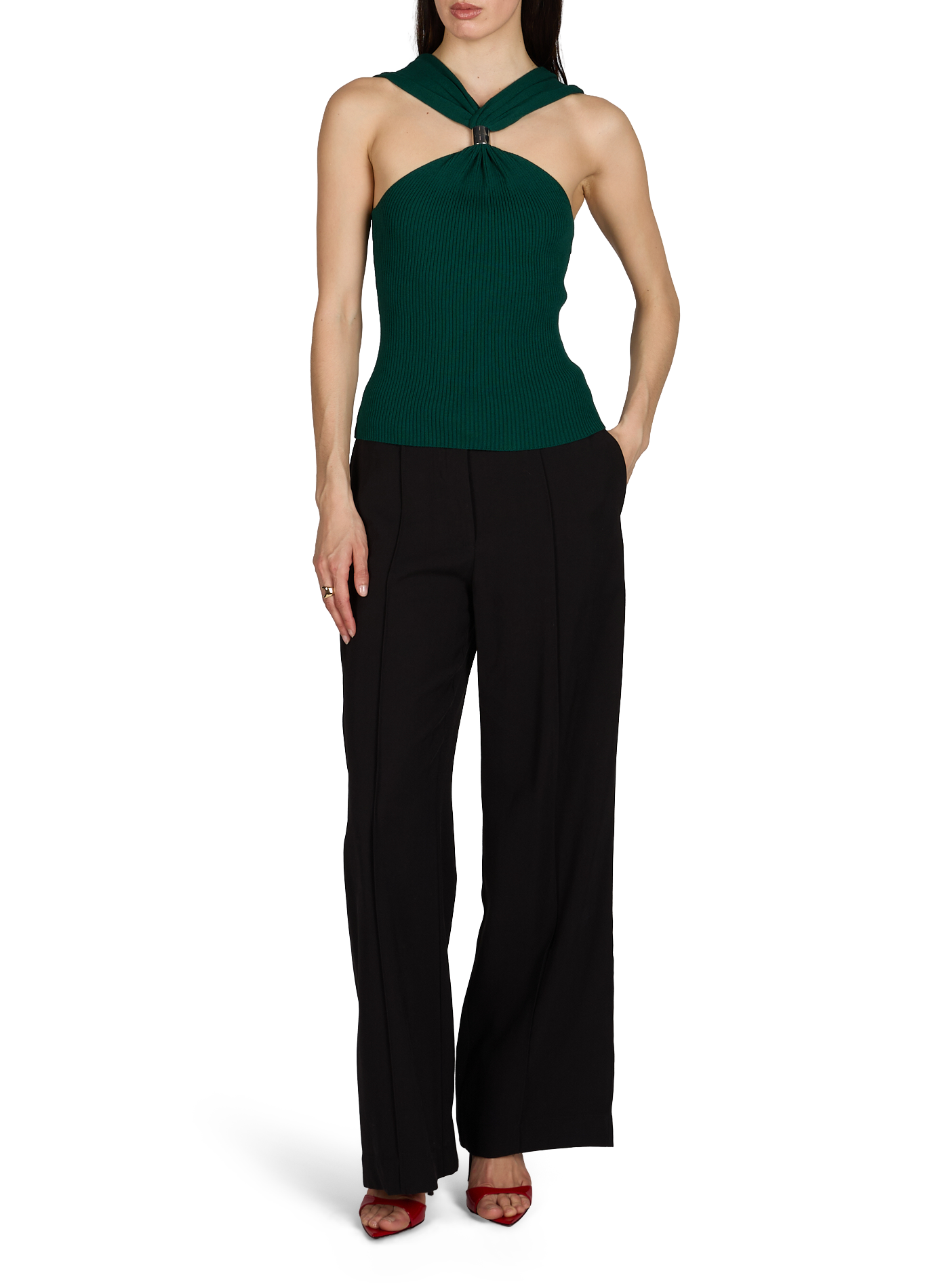 Ribbed wrap top OBJECT Green