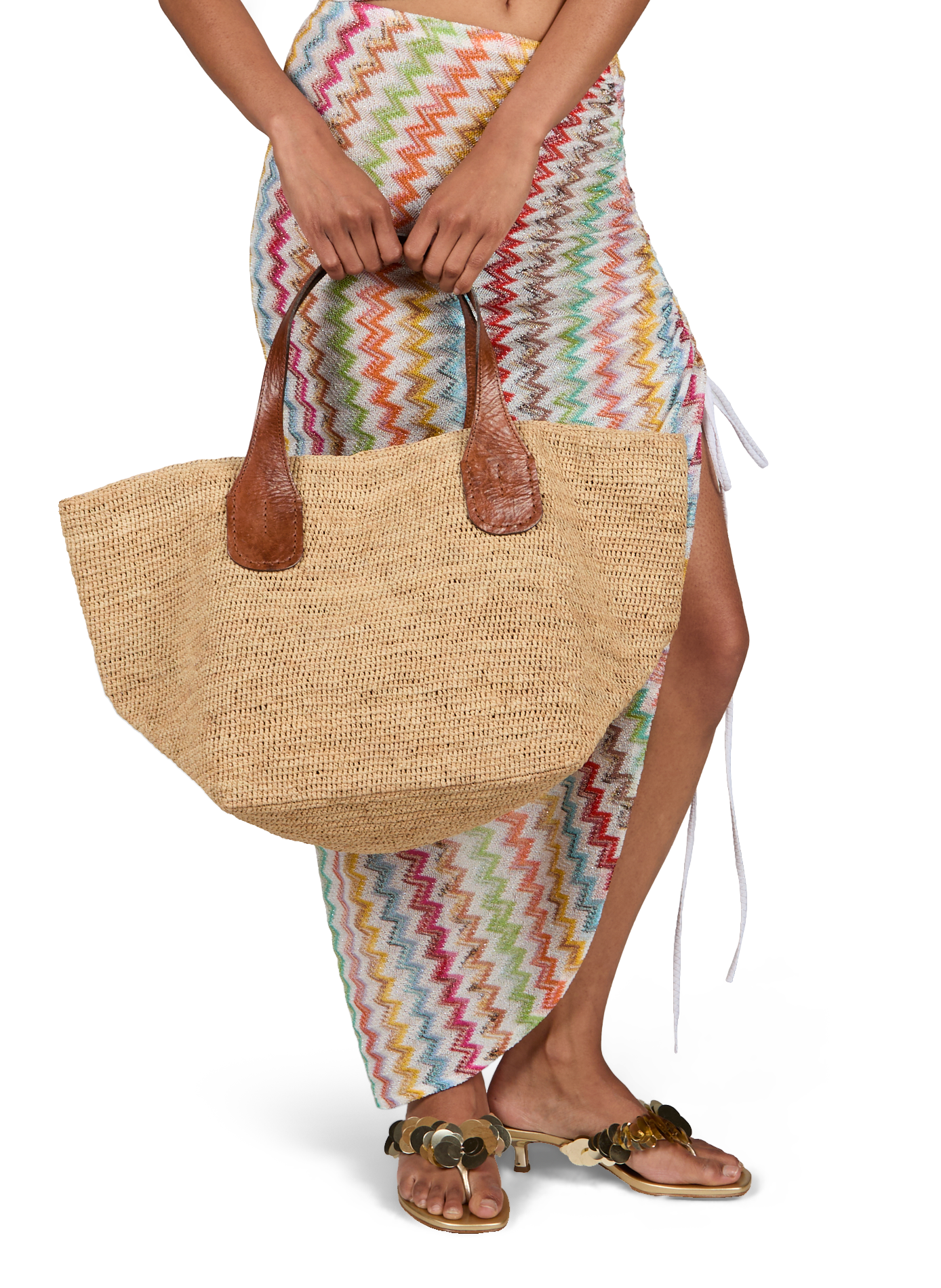 Tokyo II raffia and cotton bag IBELIV Beige