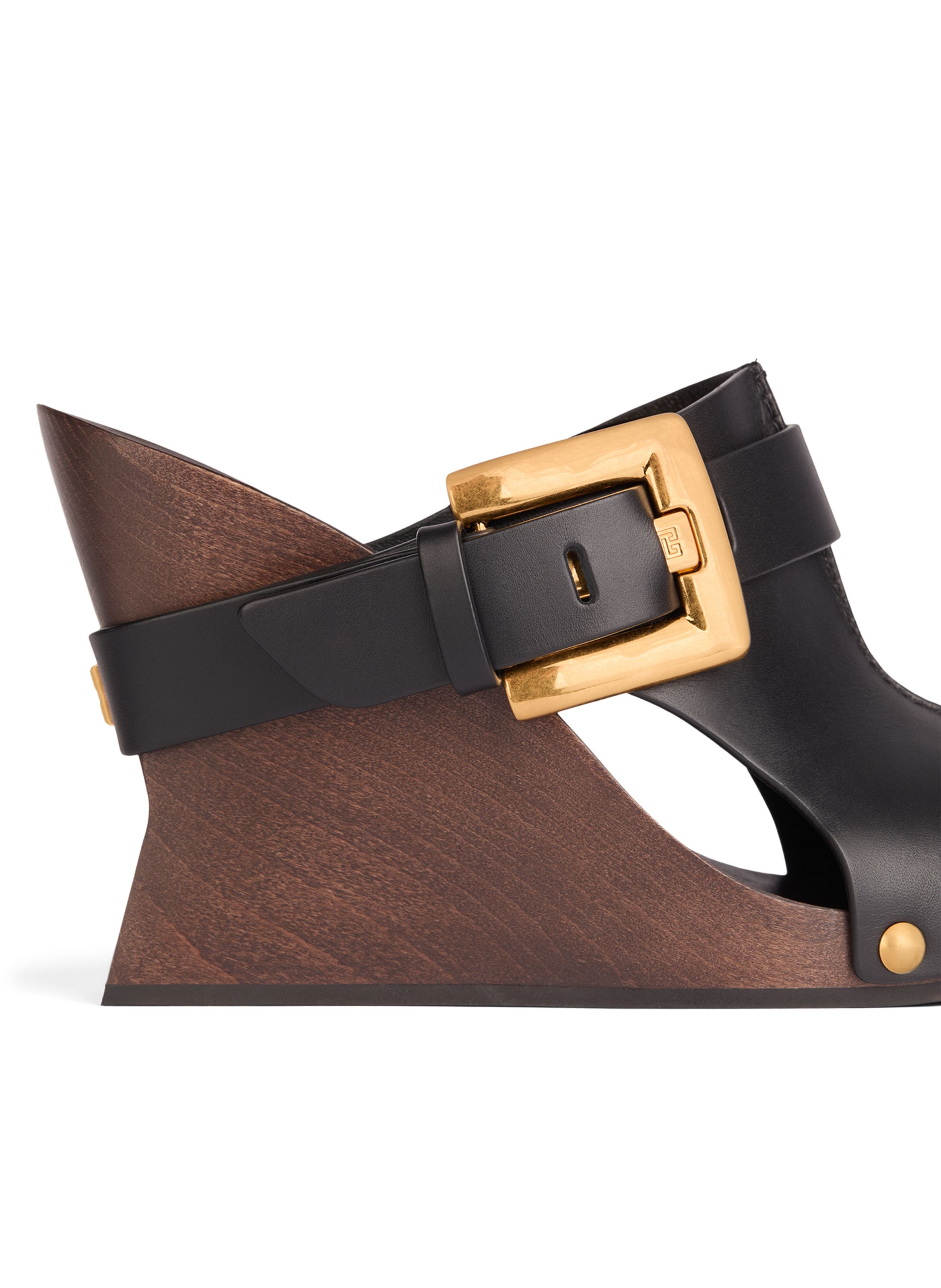 Mules anthem wedge en cuir lisse BALMAIN Noir