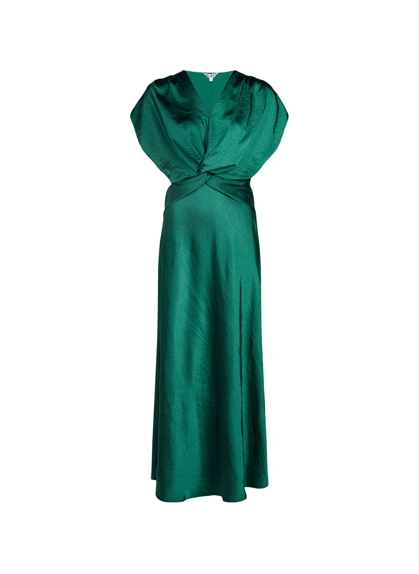 Long satin dress tied at the waist OBJECT Green