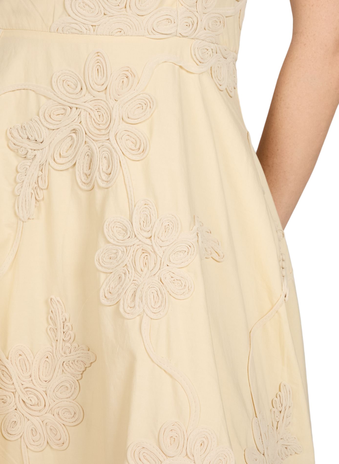 Midi-Kleid mit weiter Passform und Baumwollstickerei ROTATE Gelb