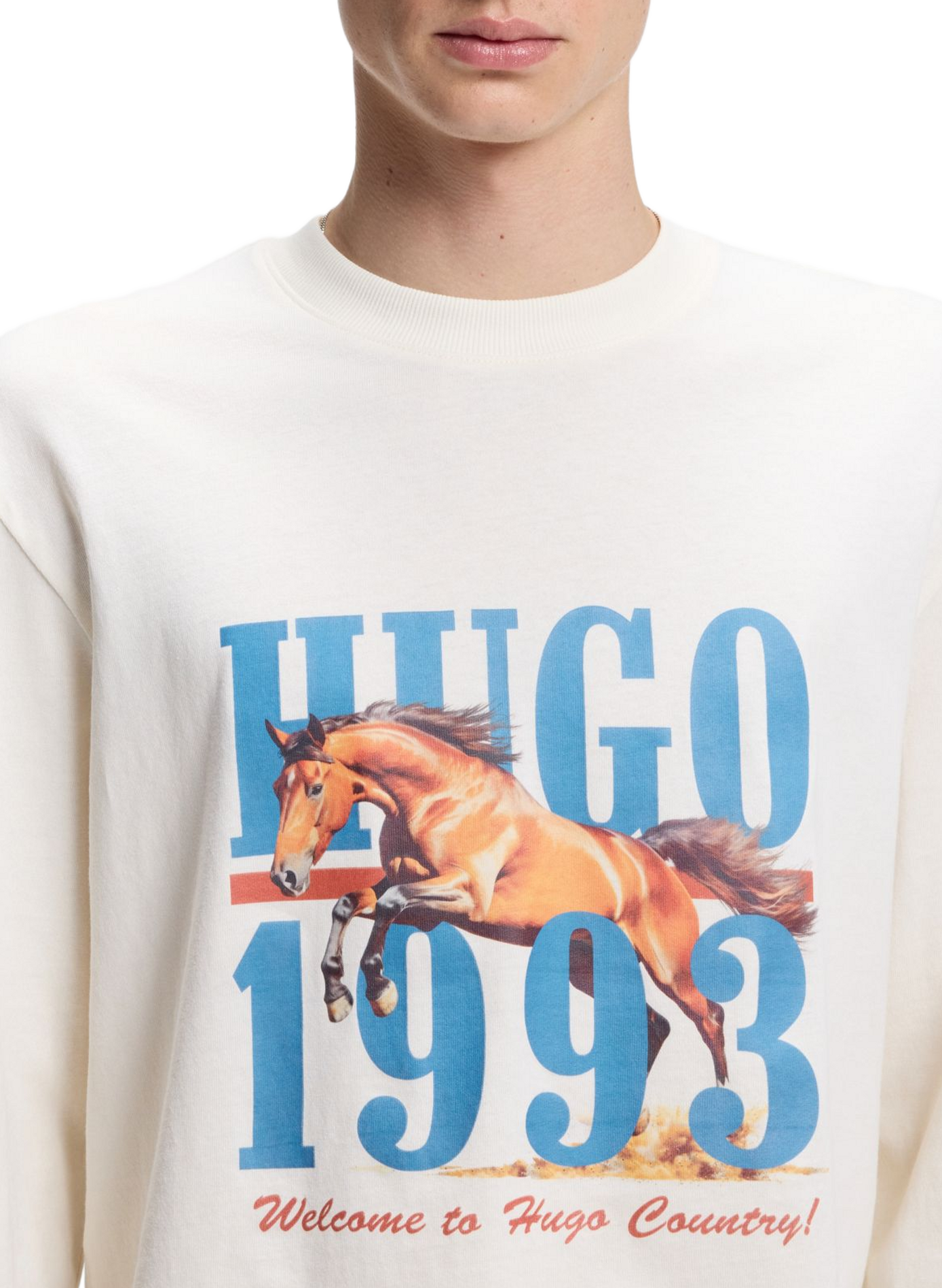 Printed straight t-shirt HUGO BLUE White