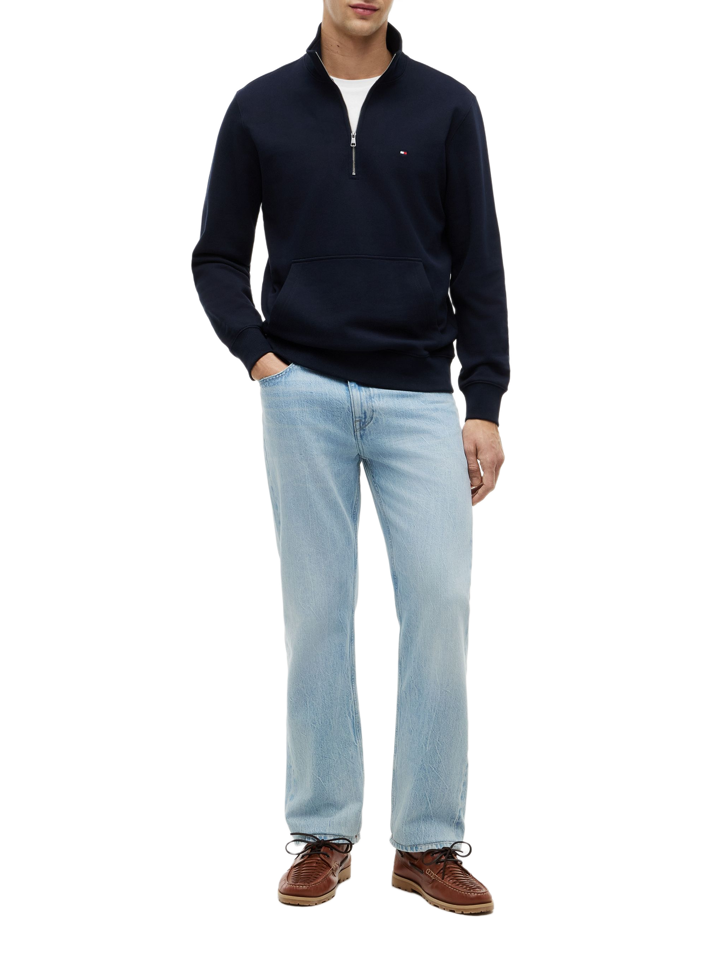 Straight cut high-neck zip-up cotton sweater TOMMY HILFIGER Blue
