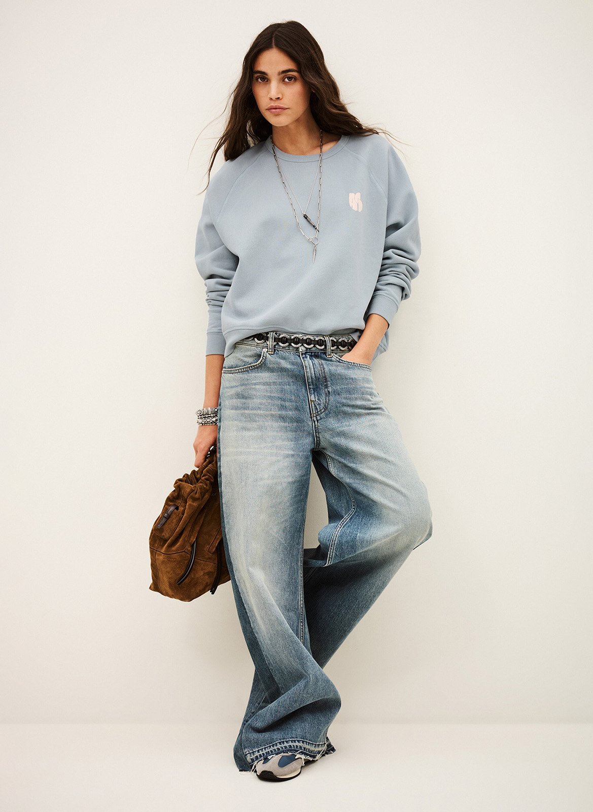Sweat ample col rond en coton swing BA&SH Bleu
