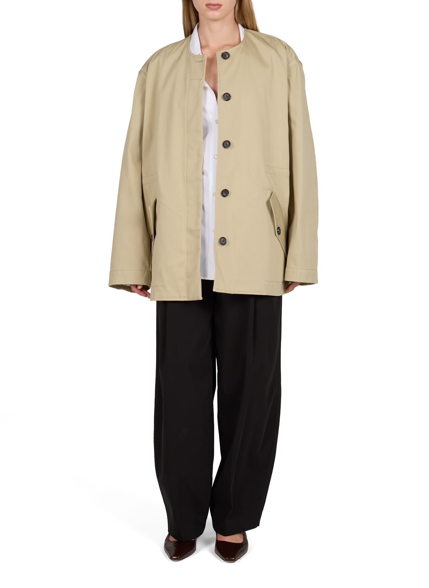 Jacke mit Rundhalsausschnitt aus Bio-Baumwollsatin TOTEME Beige