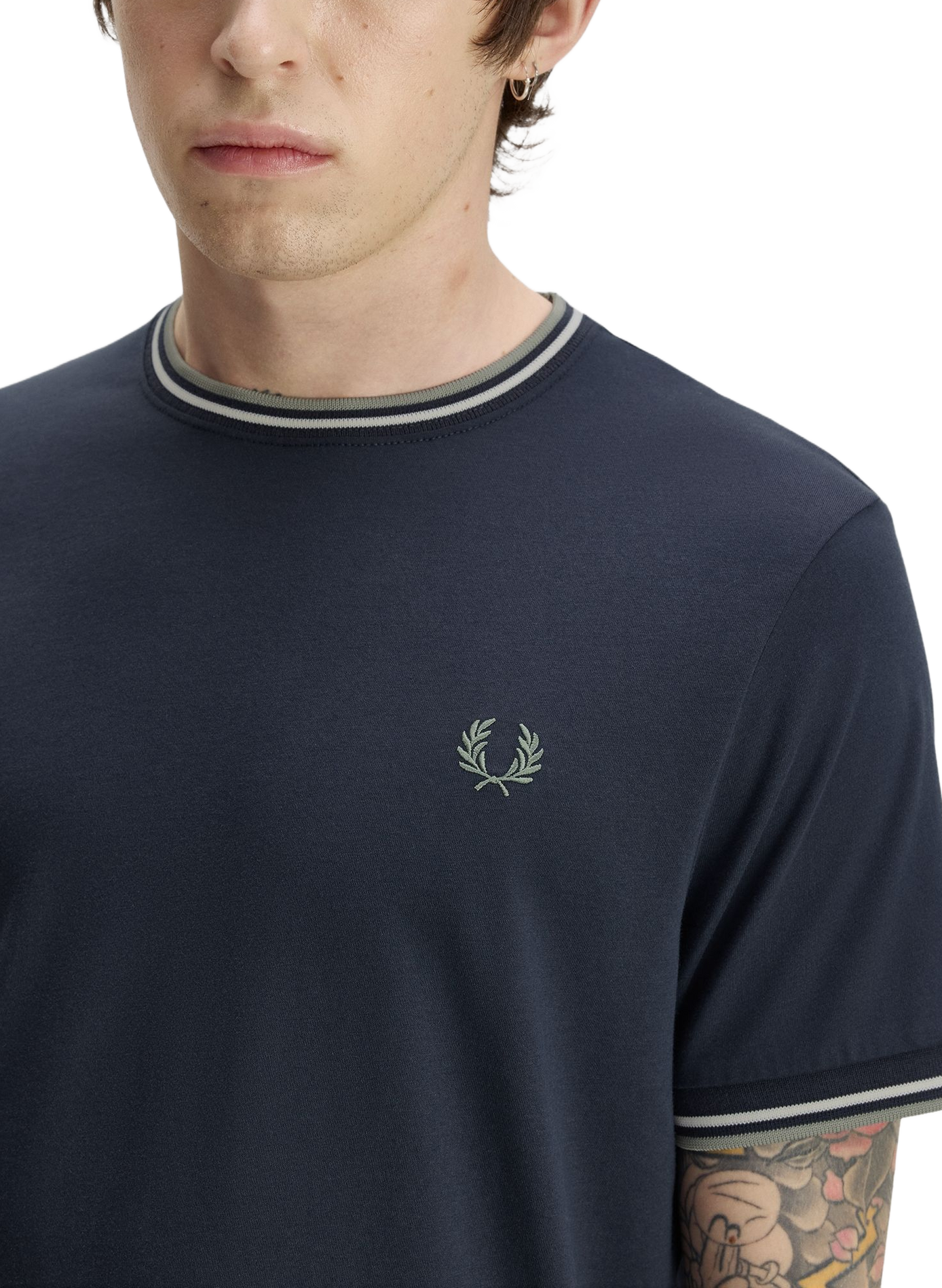 T-shirt uni à col rond en coton FRED PERRY Bleu